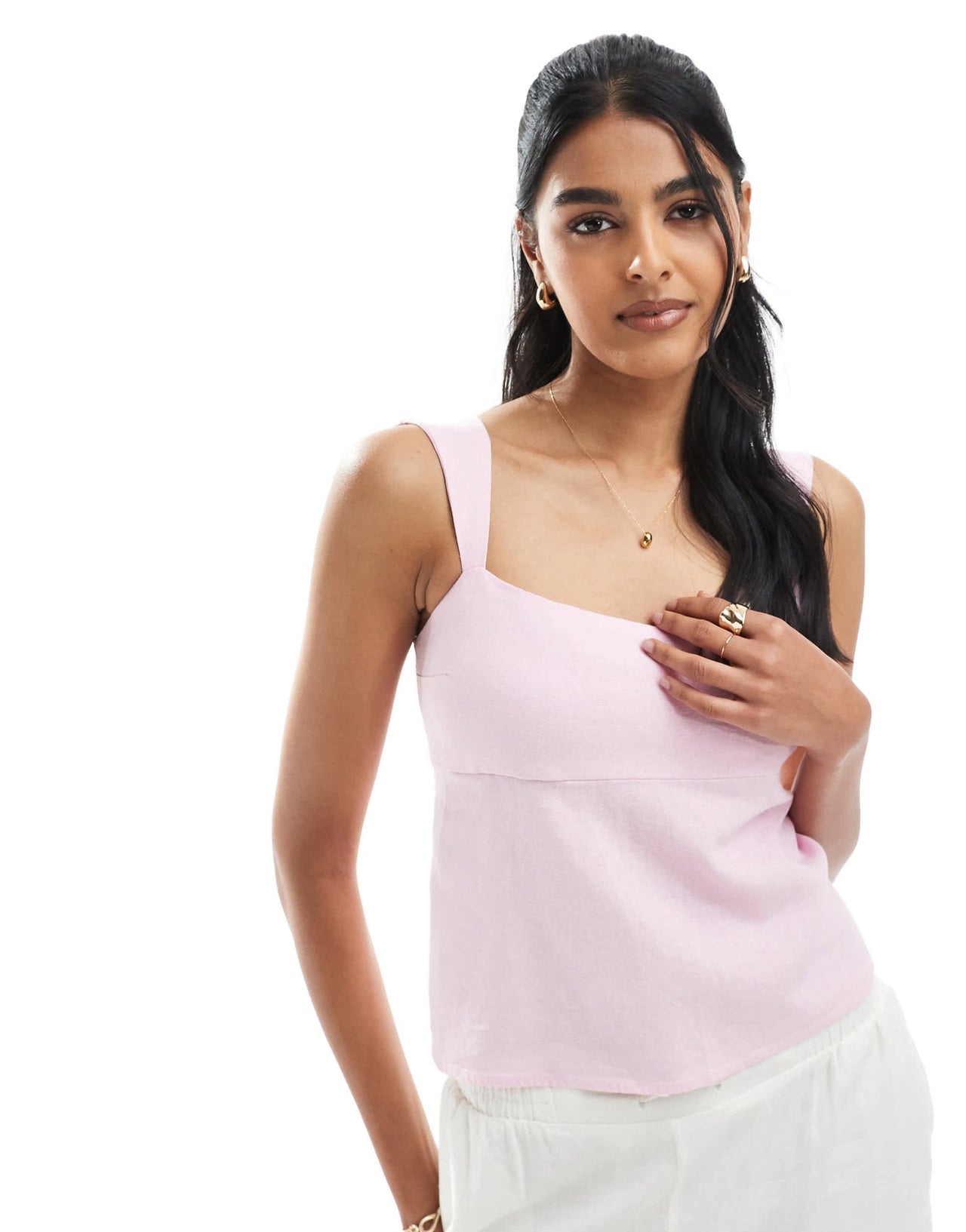 Hollister sleeveless tie back linen top in dusty pink - ASOS Sample Sale