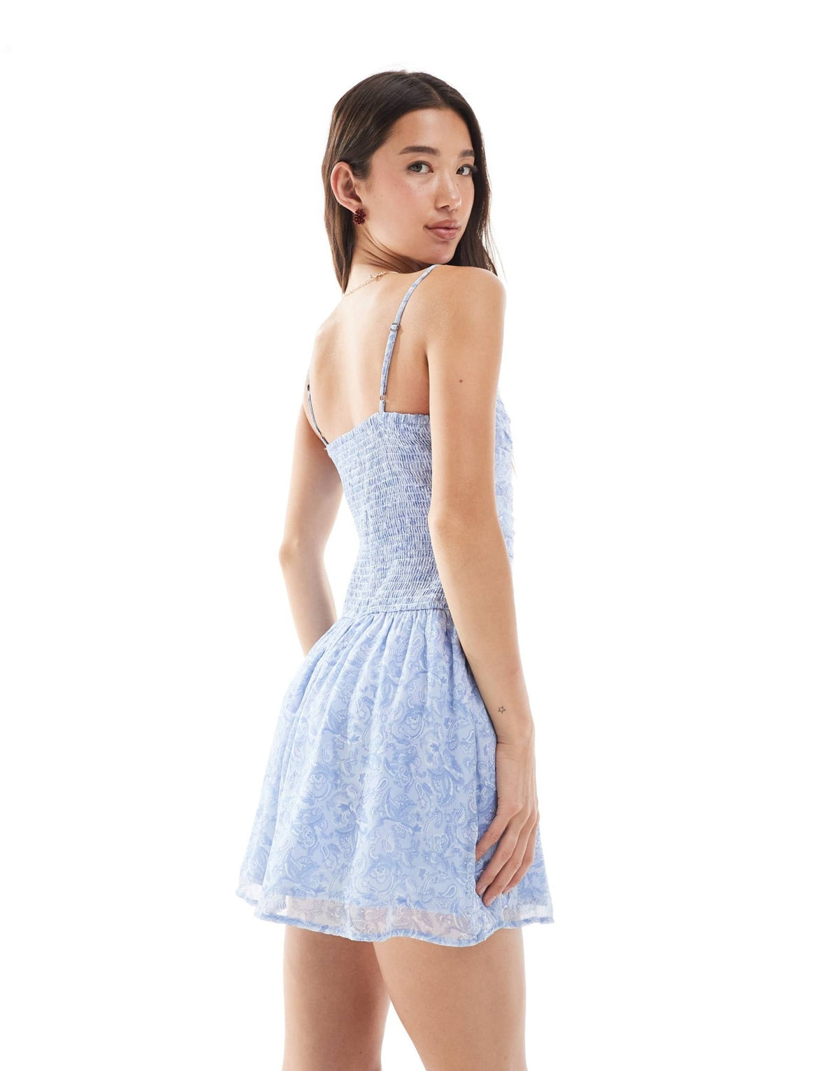 Hollister square neck drop waist chiffon mini dress in blue - ASOS Sample Sale