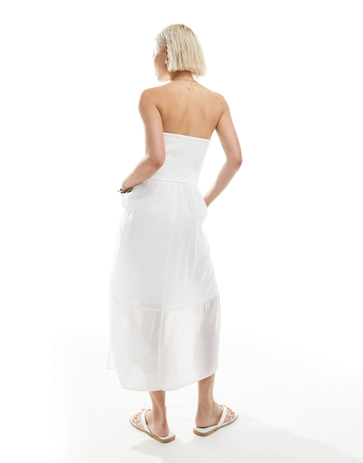Hollister strapless drop waist textured midi dress with a slit in white - ASOS Sample Sale