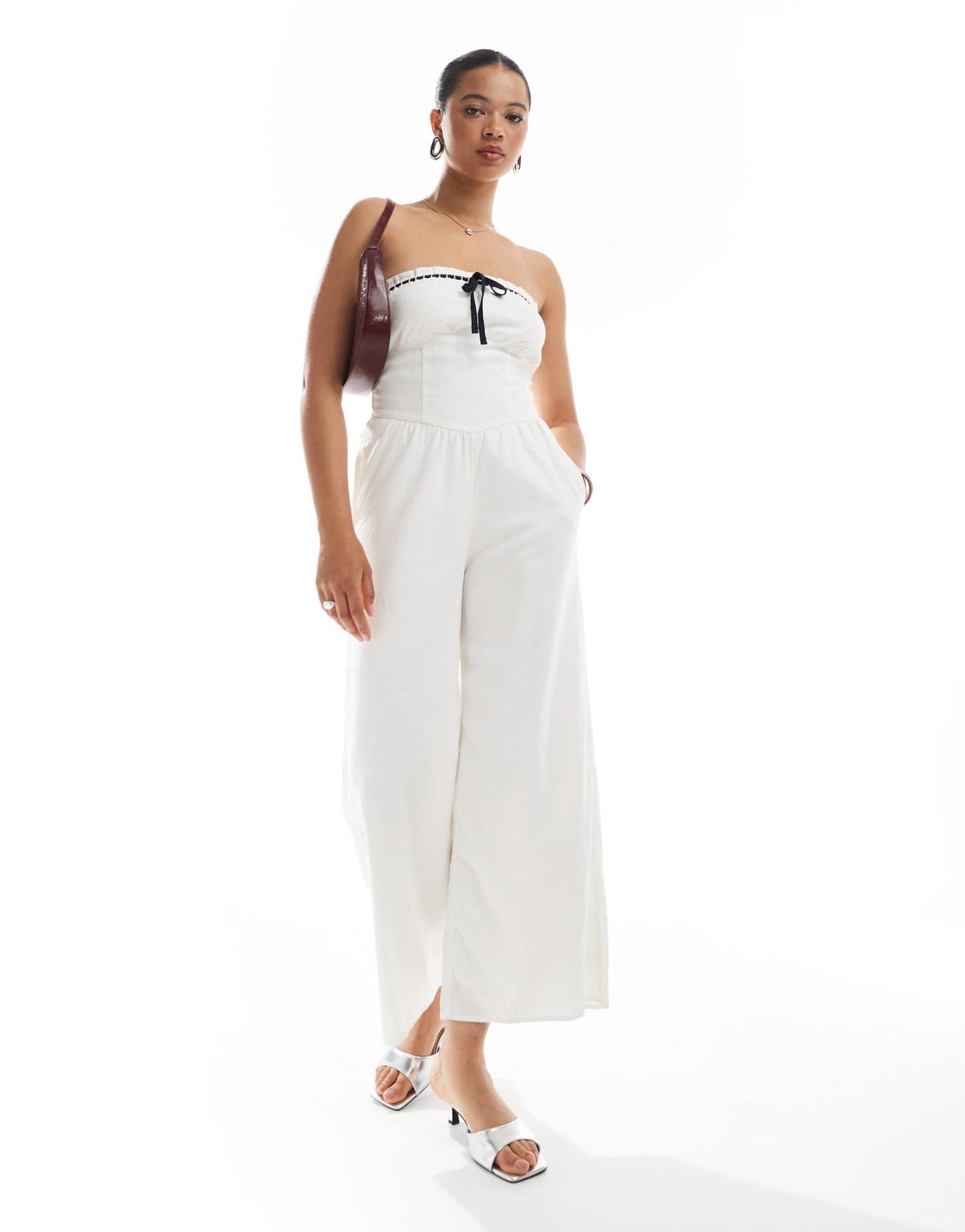 Hollister strapless linen jumpsuit with contrast trims in white - ASOS Sample Sale