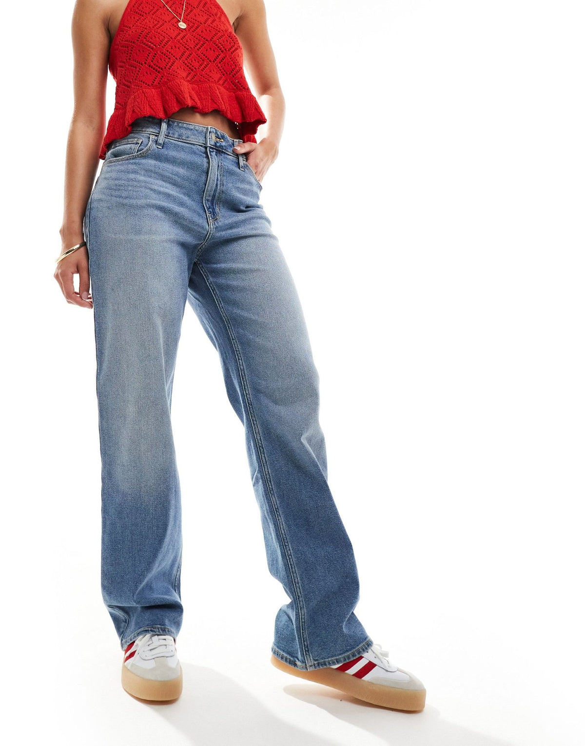 Hollister ultra high rise dad jean in mid blue - ASOS Sample Sale