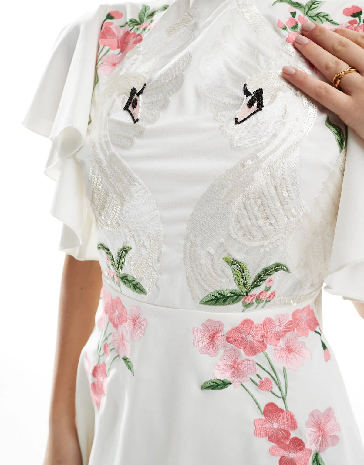 Hope & Ivy Bridal swan embellished open back mini dress in ivory - ASOS Sample Sale