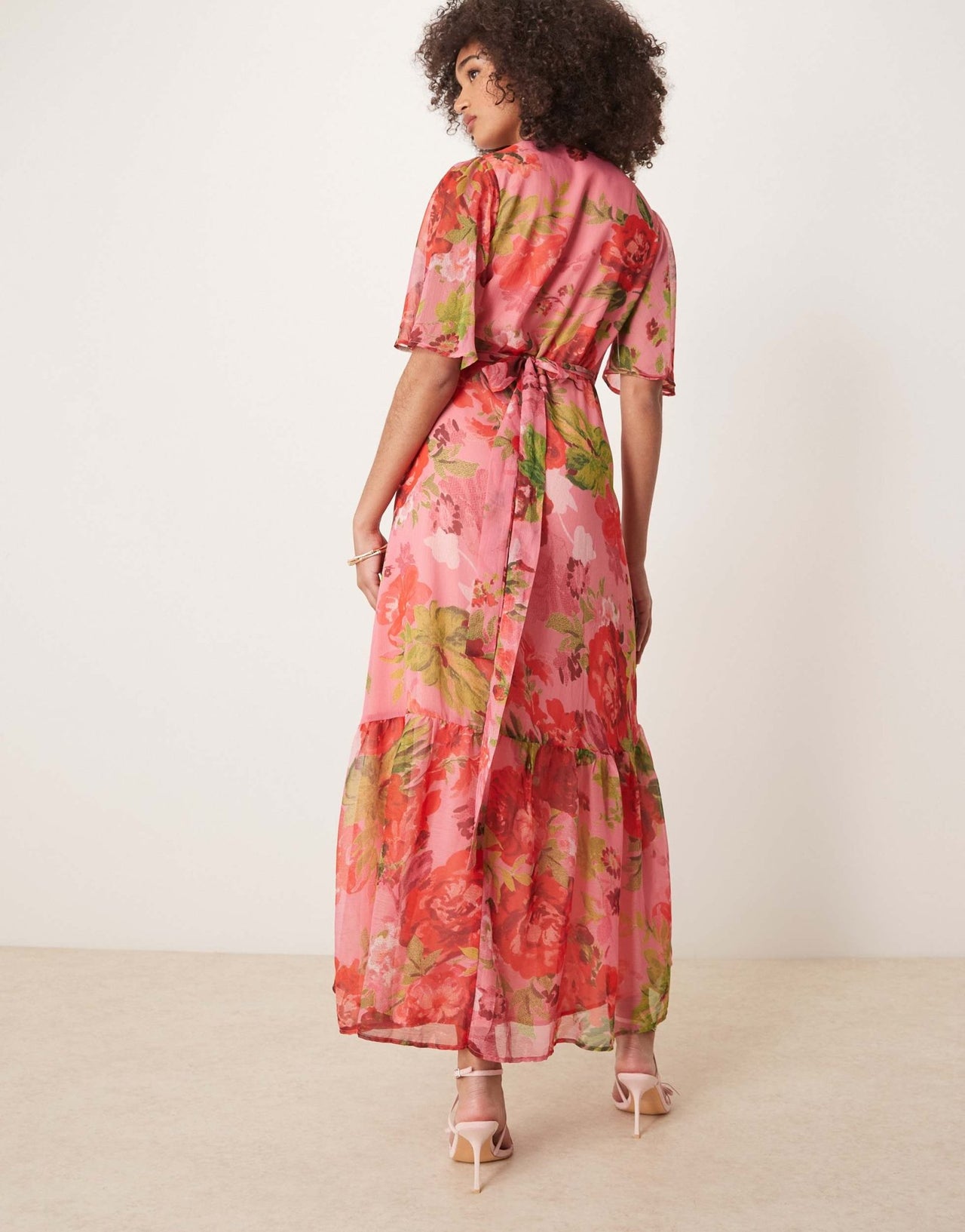Hope & Ivy flutter sleeve maxi wrap dress with tie waist in red multi - ASOS Sample Sale