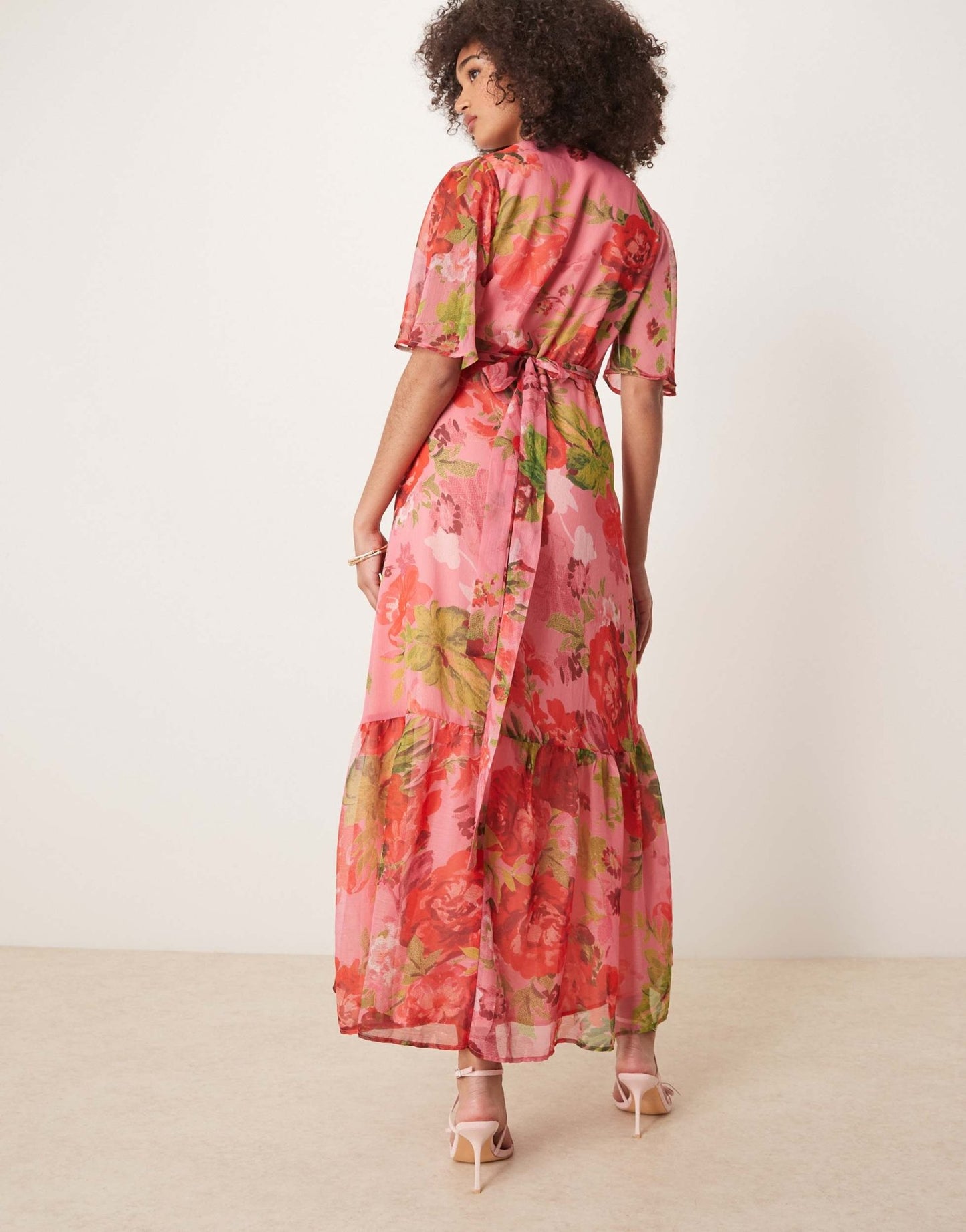 Hope & Ivy flutter sleeve maxi wrap dress with tie waist in red multi - ASOS Sample Sale