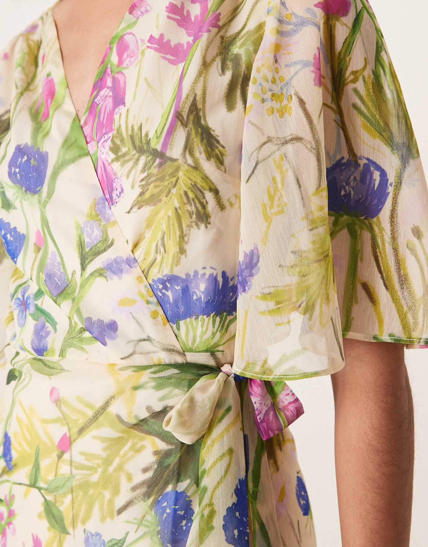 Hope & Ivy frill sleeve maxi wrap dress with tie waist in white print - ASOS Sample Sale