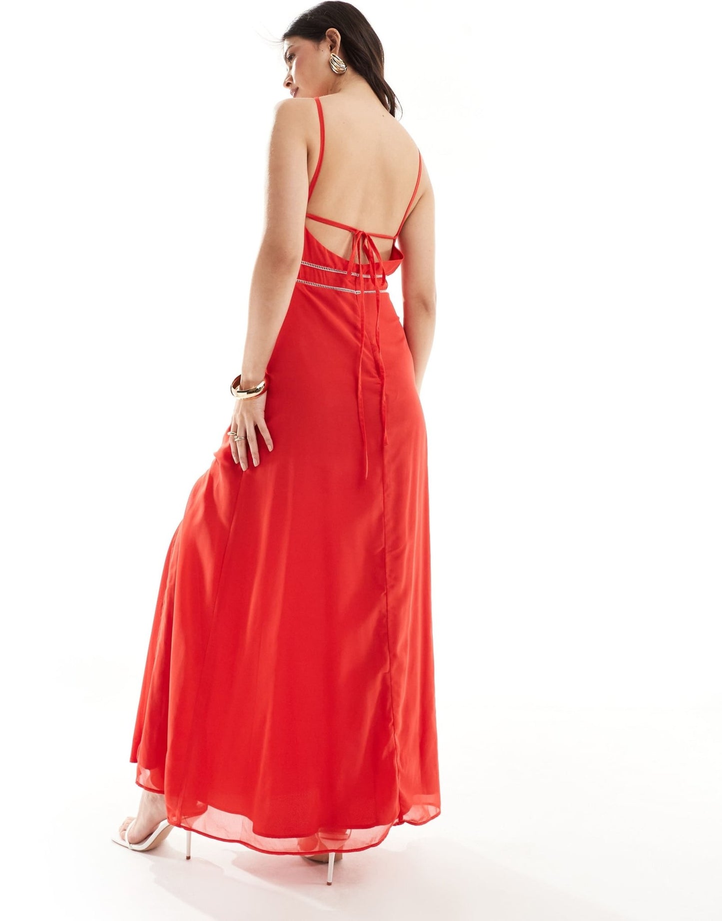 Hope & Ivy high neck embroidered maxi dress with split in red - ASOS Sample Sale