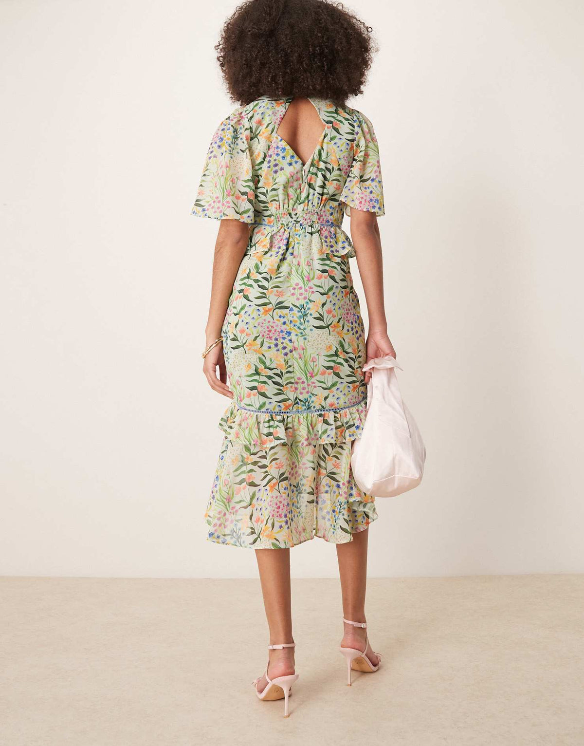Hope & Ivy midi tea dress with peplum waist in green print - ASOS Sample Sale