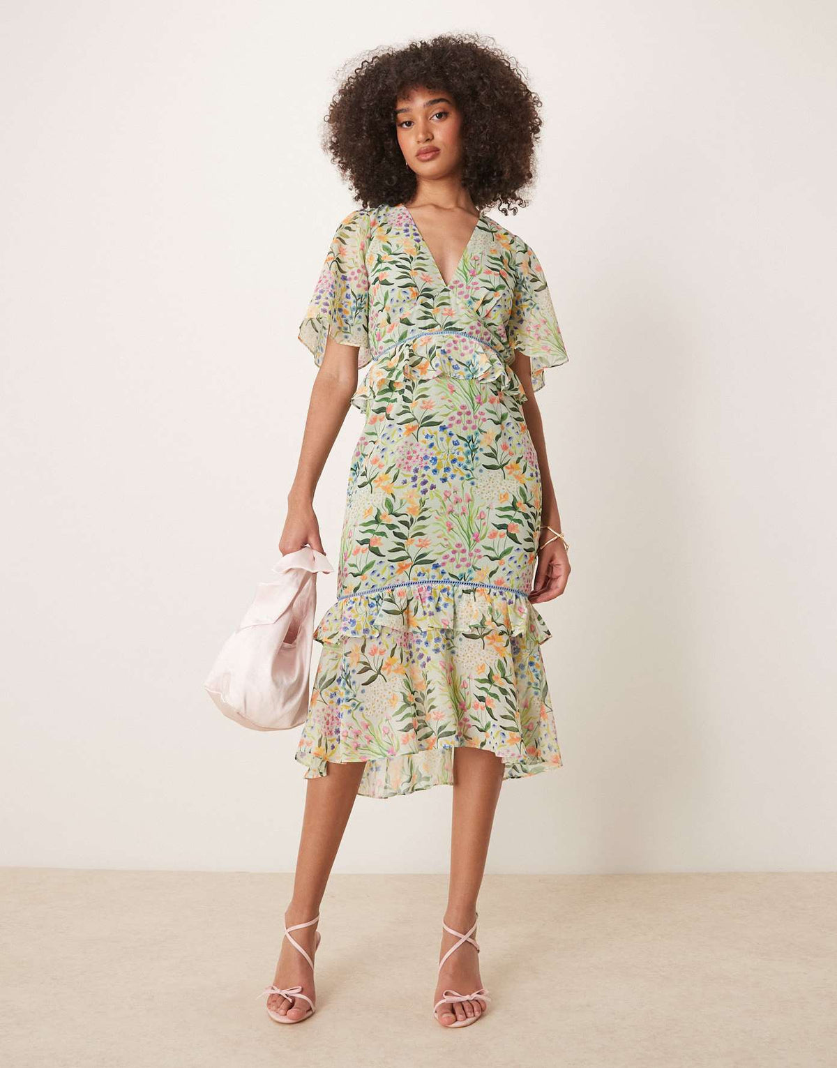 Hope & Ivy midi tea dress with peplum waist in green print - ASOS Sample Sale