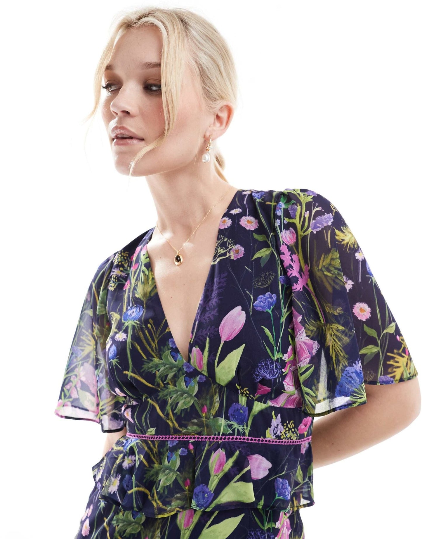 Hope & Ivy midi tea dress with peplum waist in navy print - ASOS Sample Sale