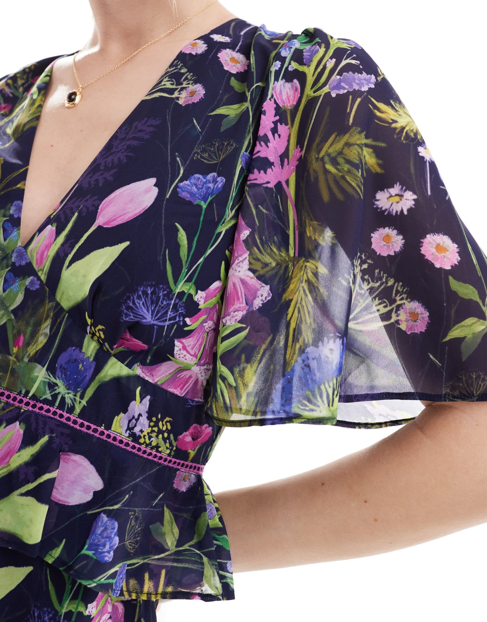 Hope & Ivy midi tea dress with peplum waist in navy print - ASOS Sample Sale