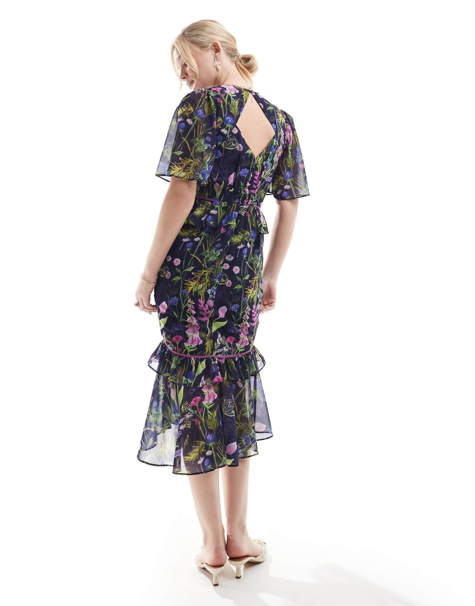 Hope & Ivy midi tea dress with peplum waist in navy print - ASOS Sample Sale