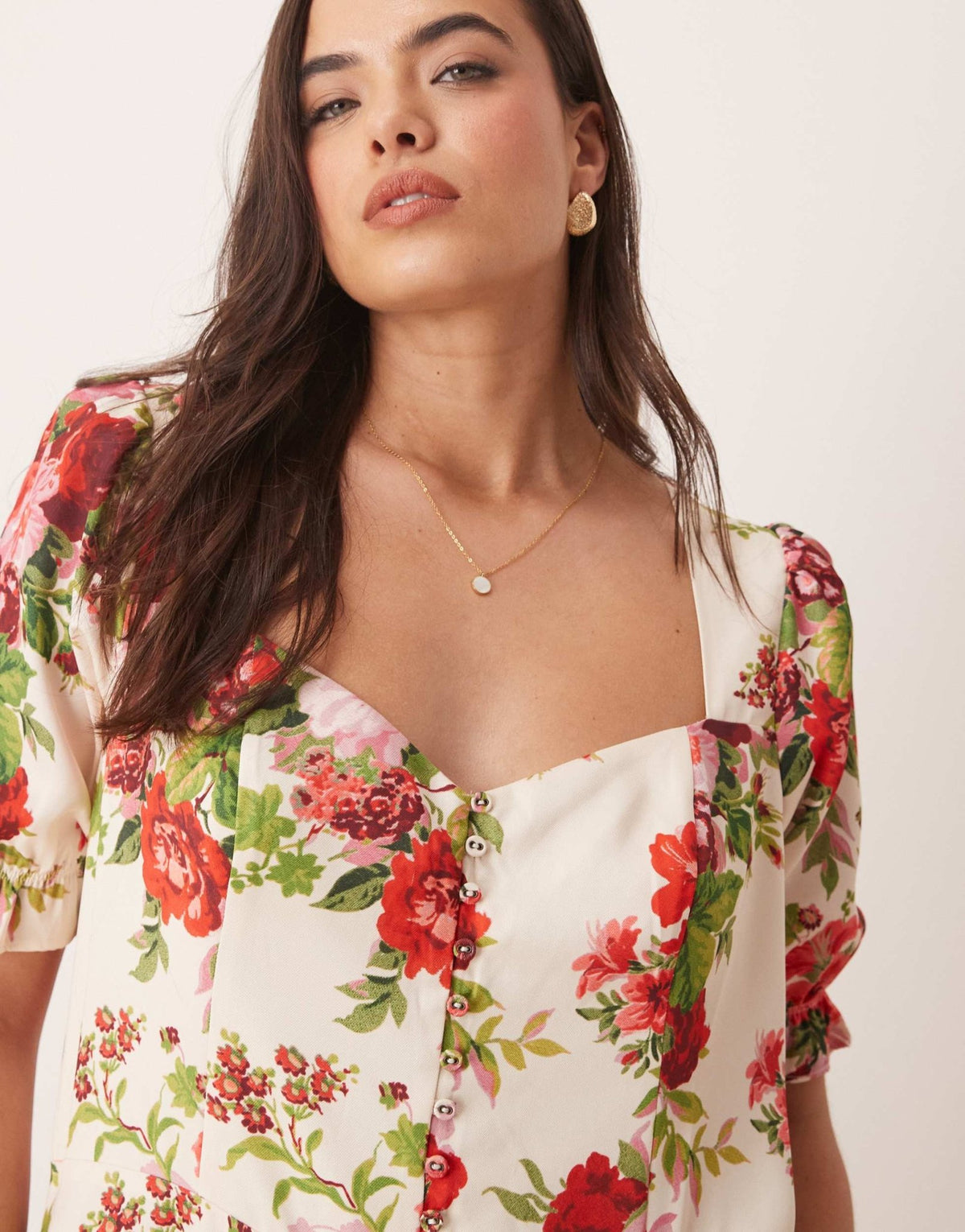 Hope & Ivy Plus square neck open back midi dress in white red floral - ASOS Sample Sale