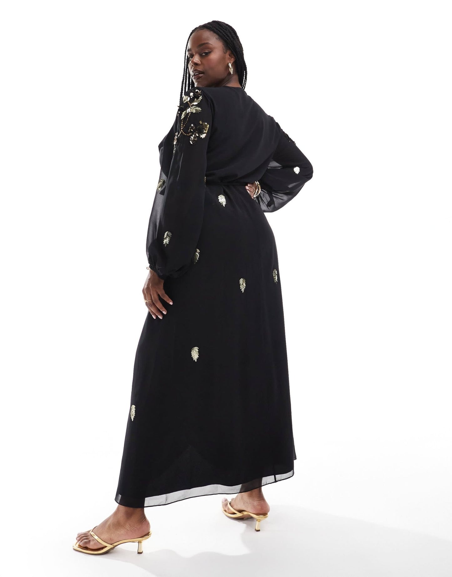 Hope & Ivy Plus wrap front maxi dress with gold embellishment in black - ASOS Sample Sale