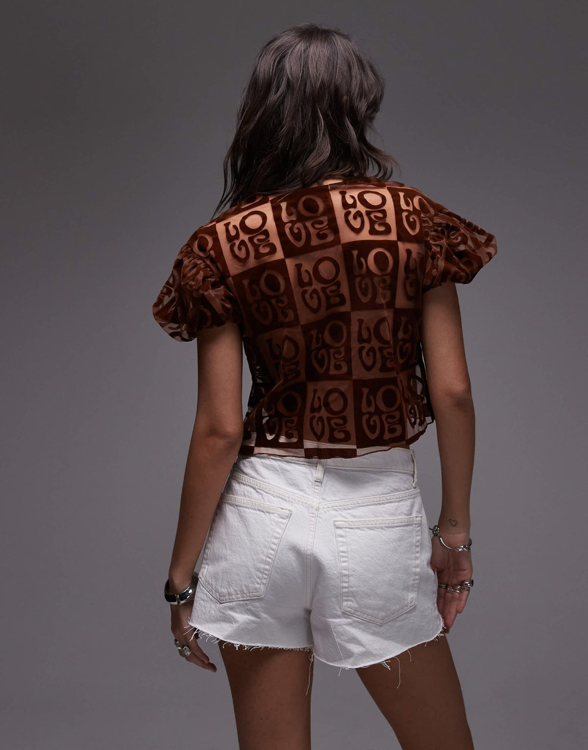 House of Sunny casa amor mesh flocked blouse in brown - ASOS Sample Sale