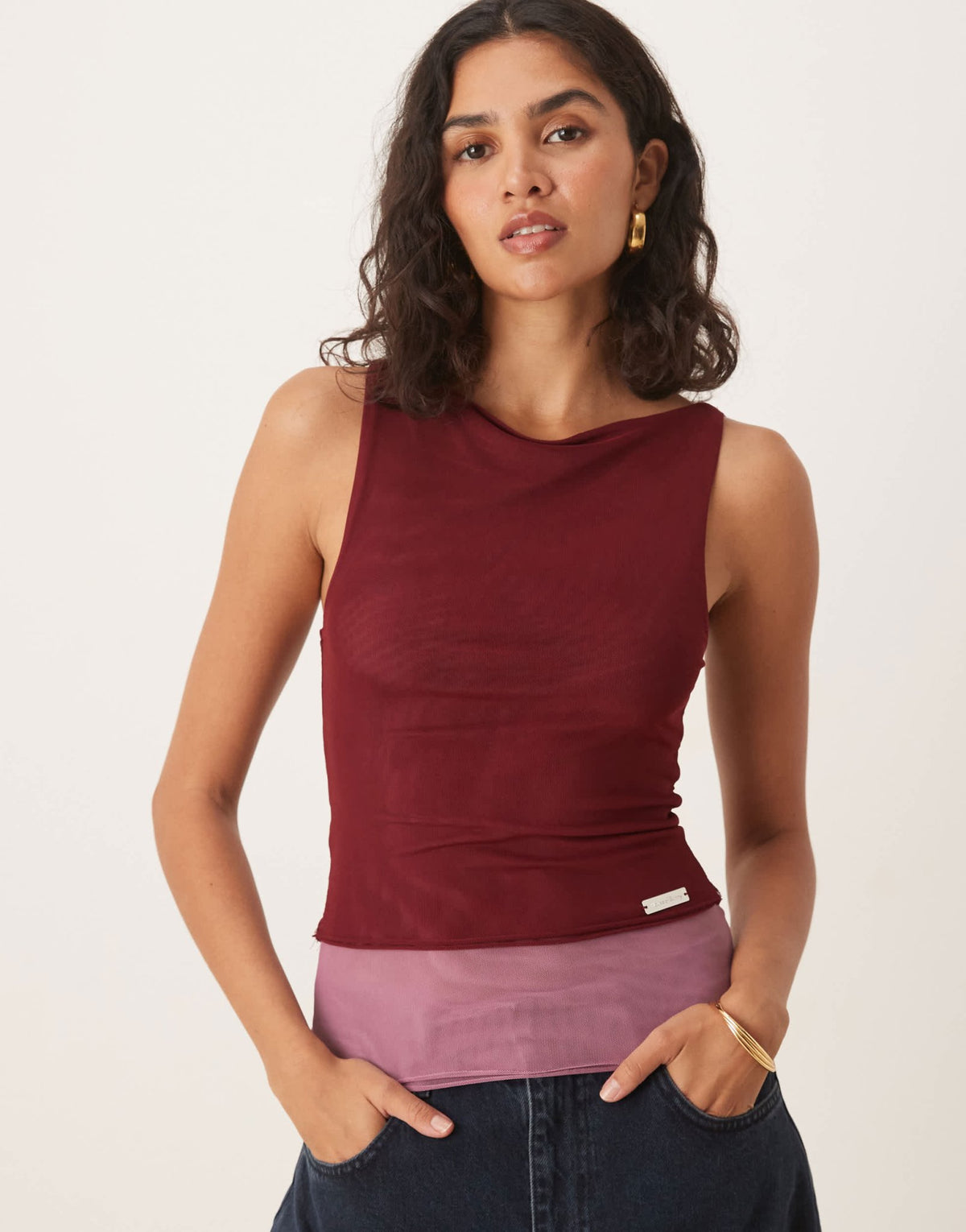 House of Sunny multi layer mesh vest in berry - ASOS Sample Sale