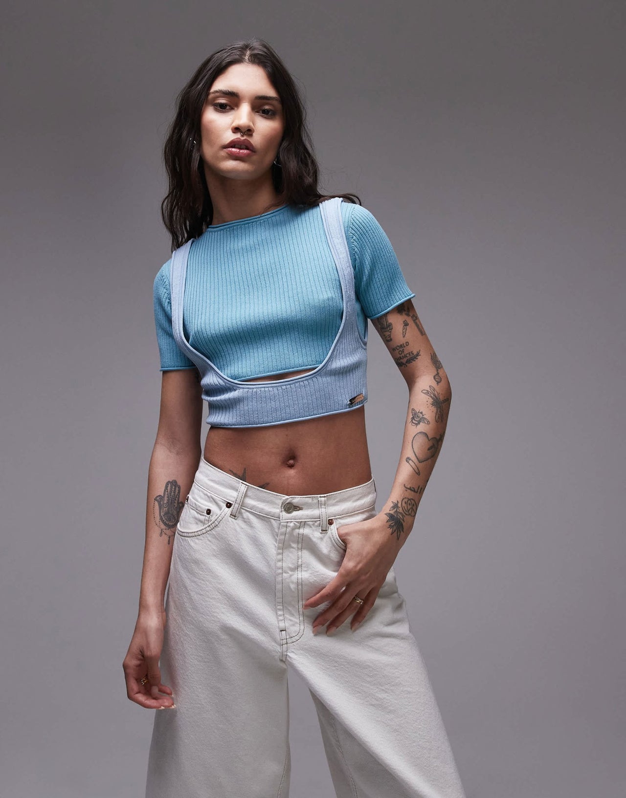 House of Sunny olympus layered rib top in sky blue - ASOS Sample Sale