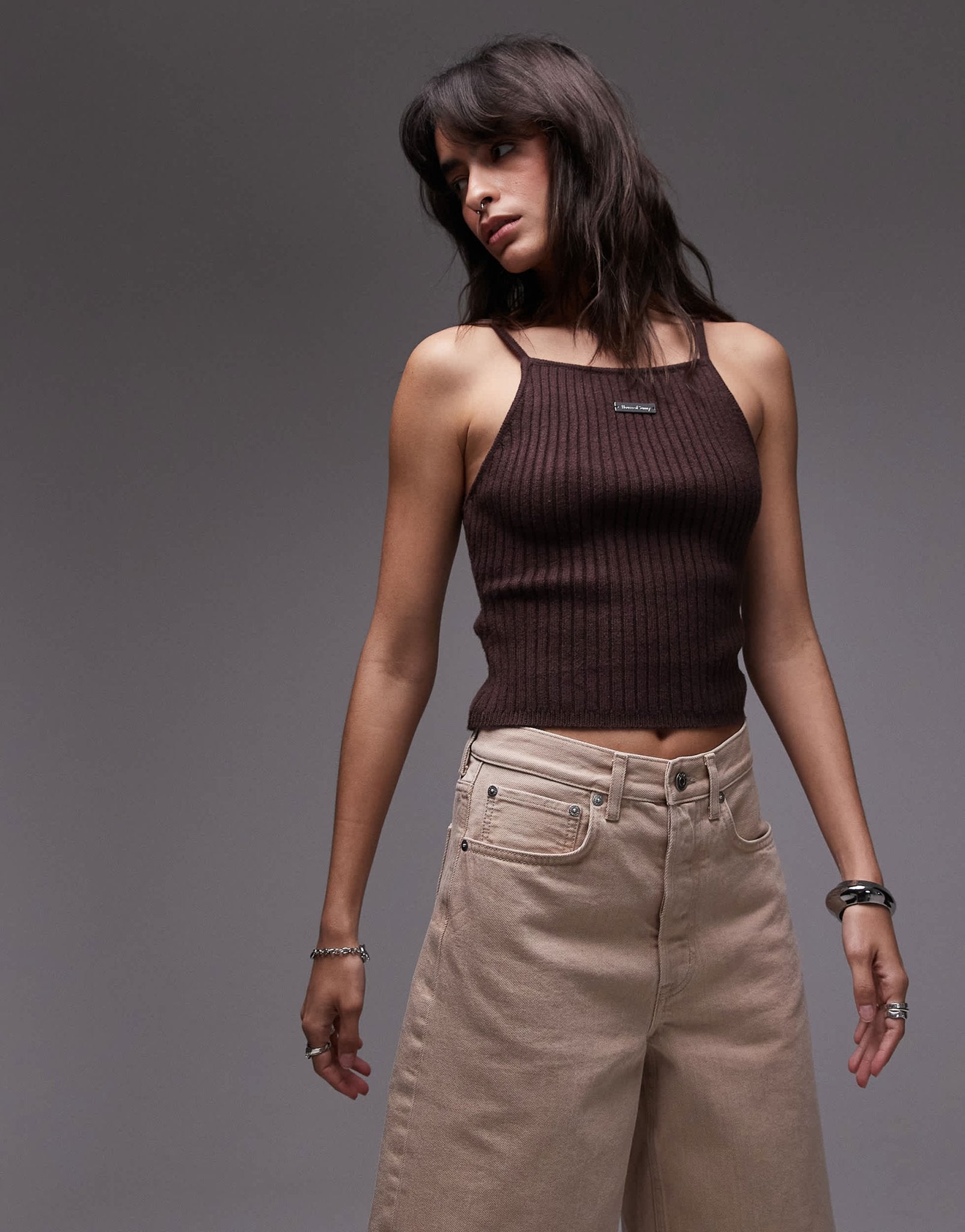 House of Sunny peggy knit rib vest in brown - ASOS Sample Sale