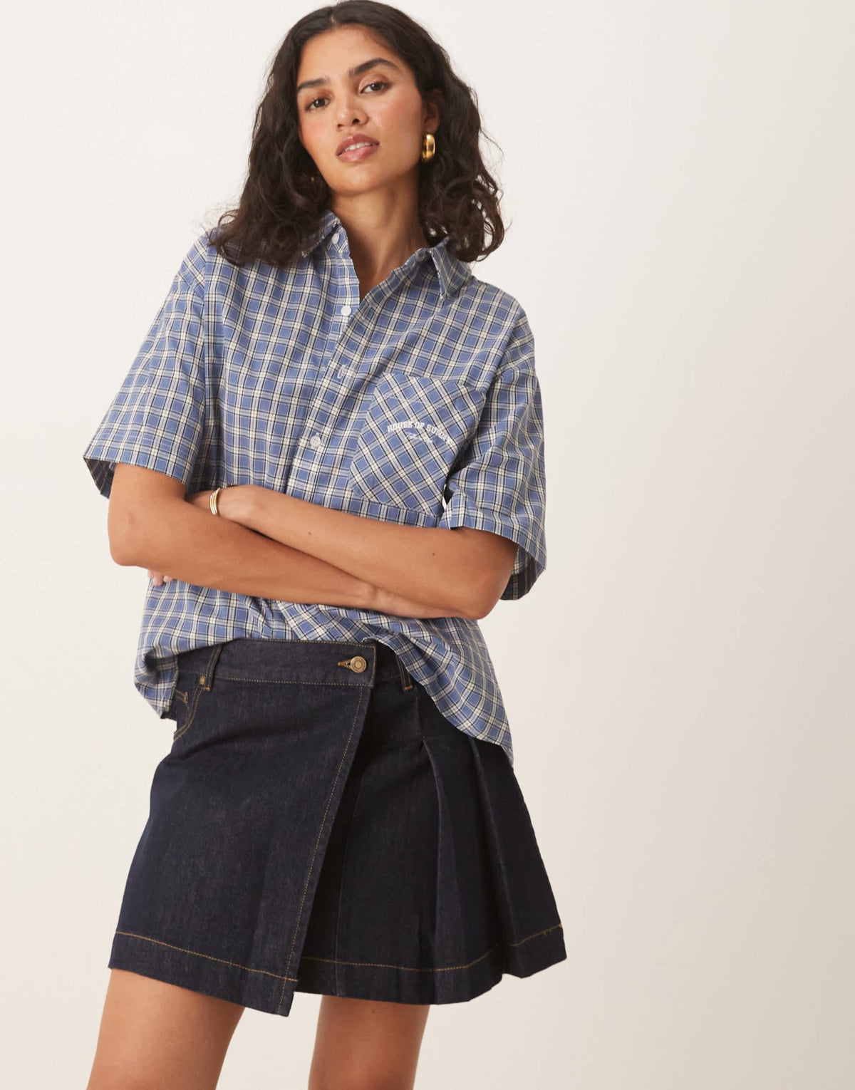 House of Sunny pleated denim mini skirt in indigo - ASOS Sample Sale