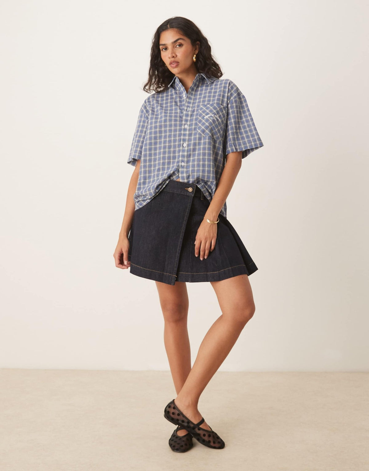 House of Sunny pleated denim mini skirt in indigo - ASOS Sample Sale
