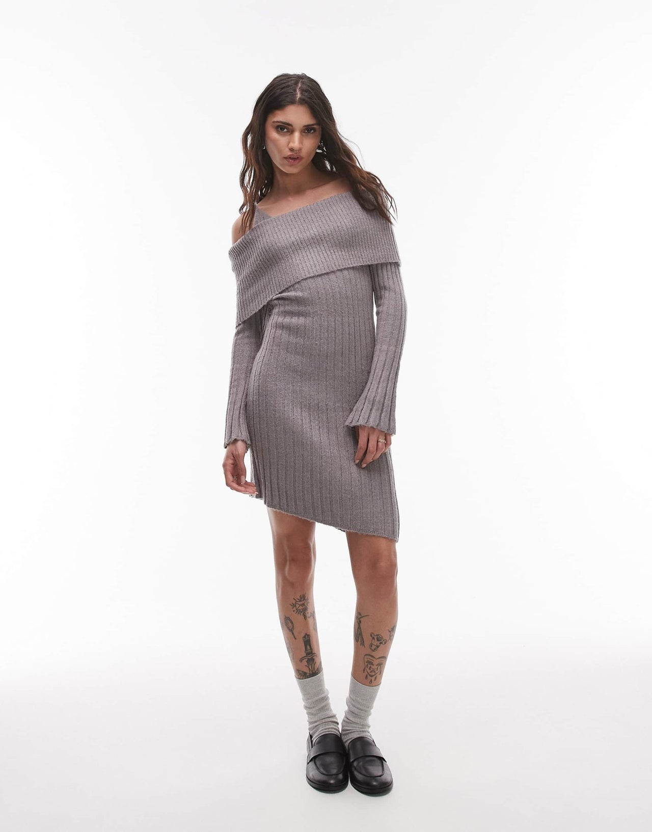 House of Sunny ribbed asymmetric dress in school grey - ASOS Sample Sale