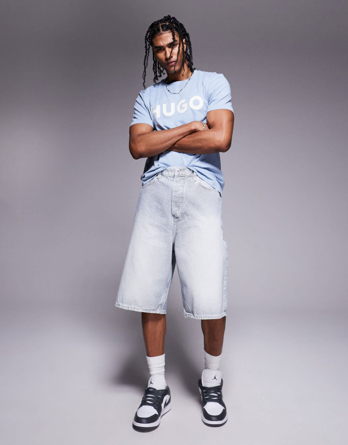 Hugo Blue Aman baggy fit shorts in light blue - ASOS Sample Sale