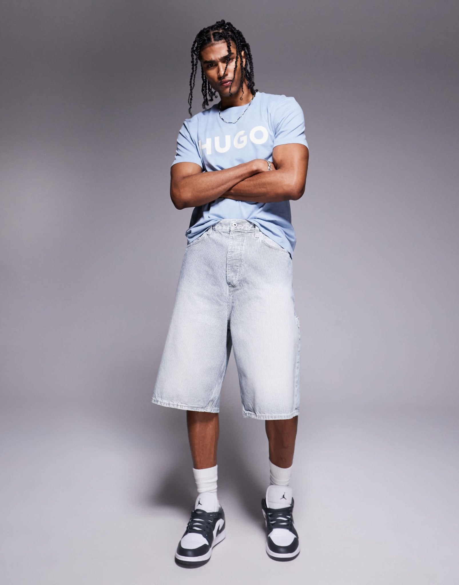 Hugo Blue Aman baggy fit shorts in light blue - ASOS Sample Sale