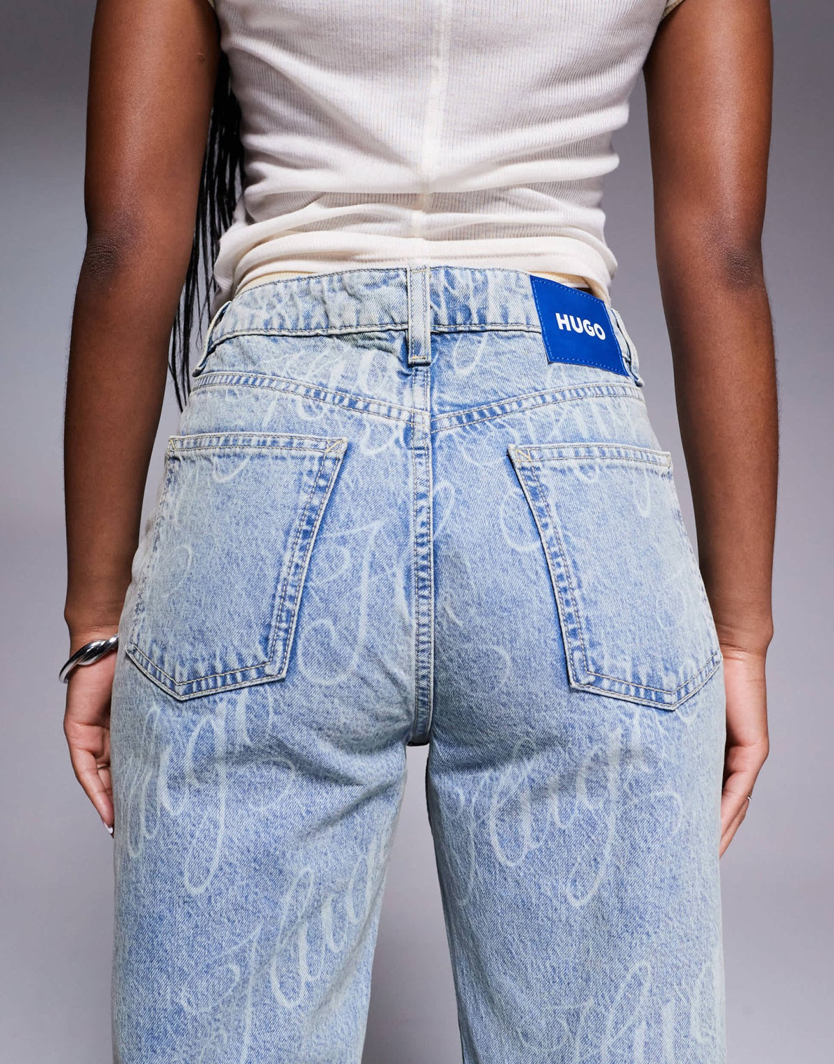 Hugo Blue logo printed straight fit jeans in blue - ASOS Sample Sale