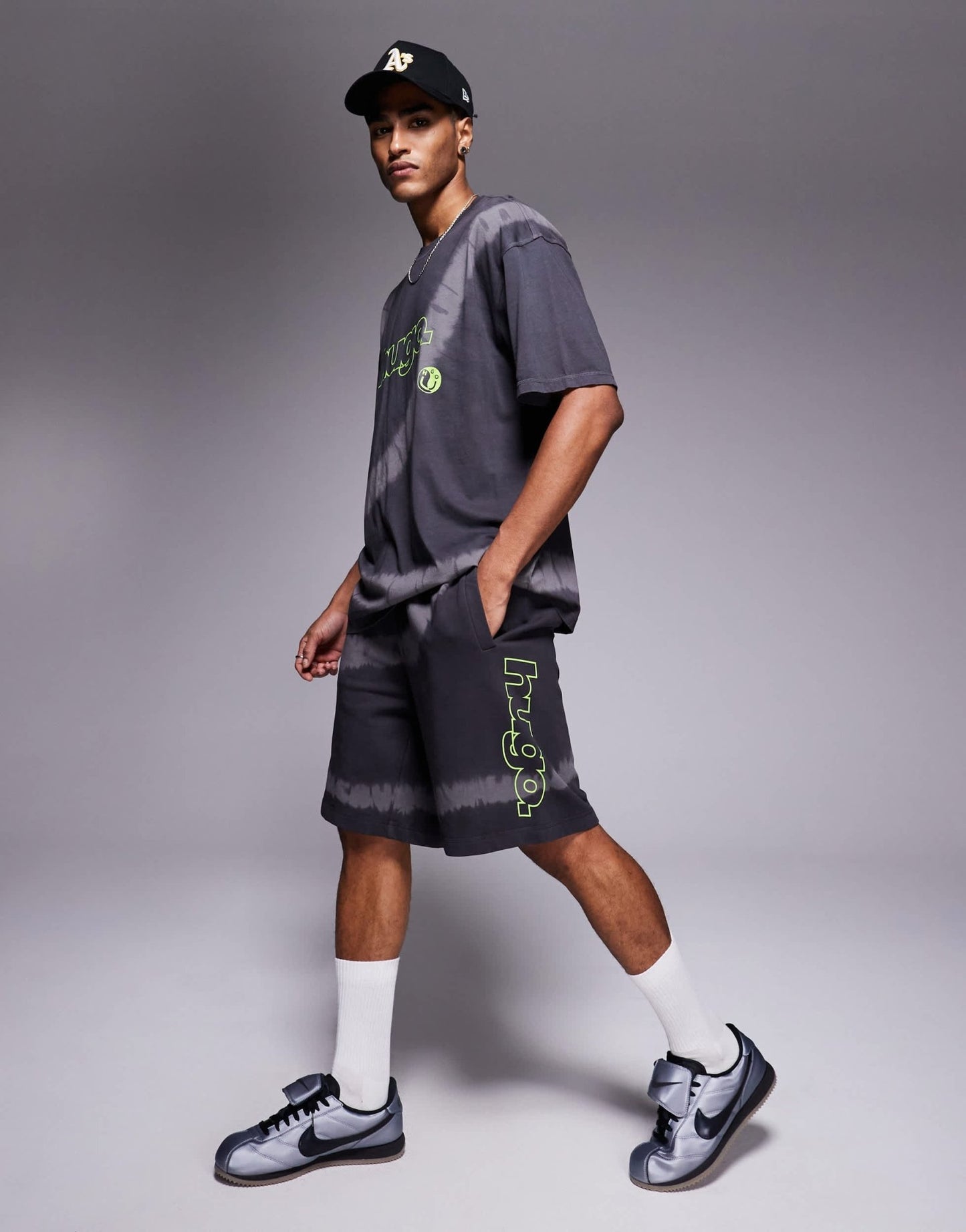 Hugo Blue loose fit co-ord printed shorts in black - ASOS Sample Sale