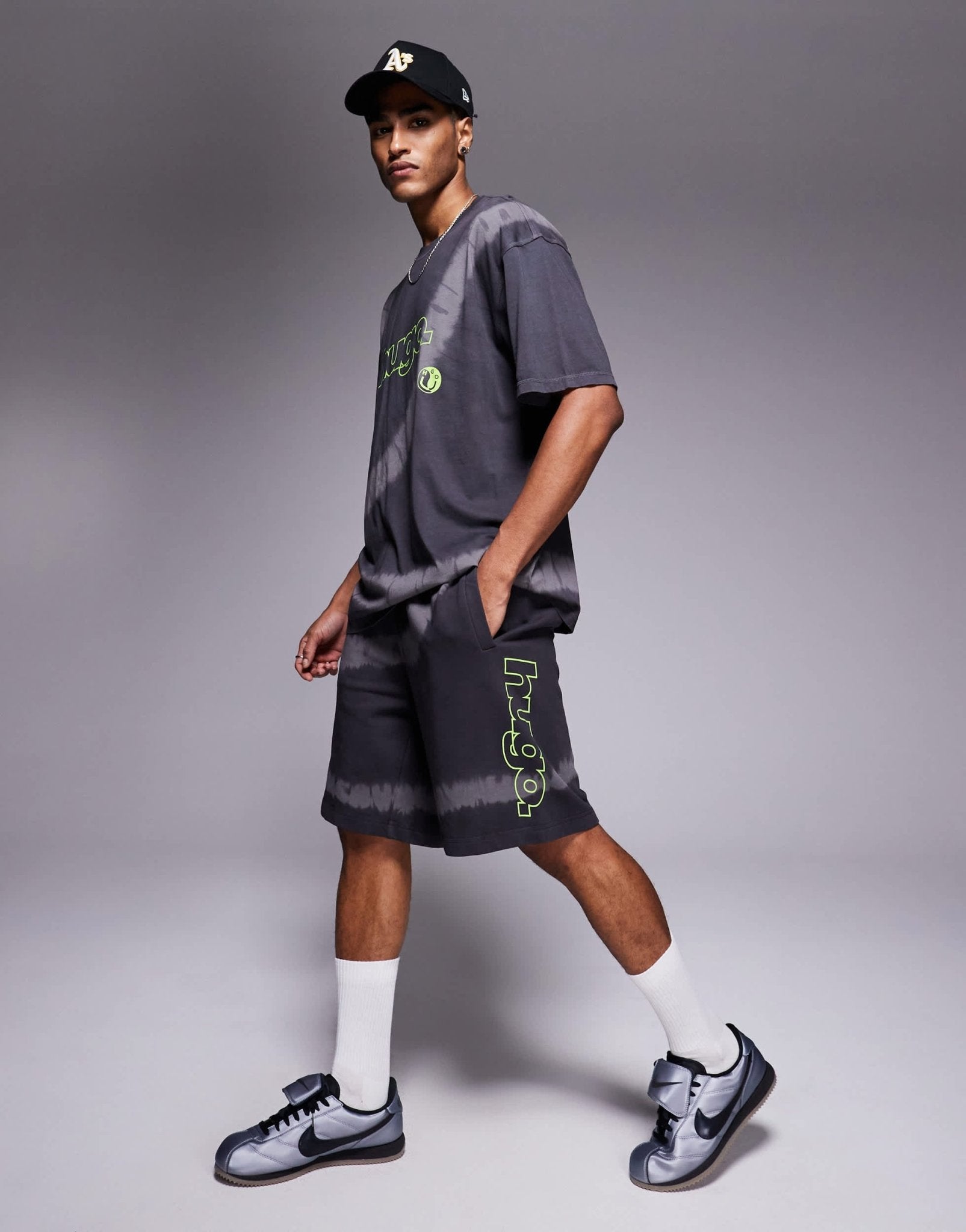 Hugo Blue loose fit co-ord printed shorts in black - ASOS Sample Sale