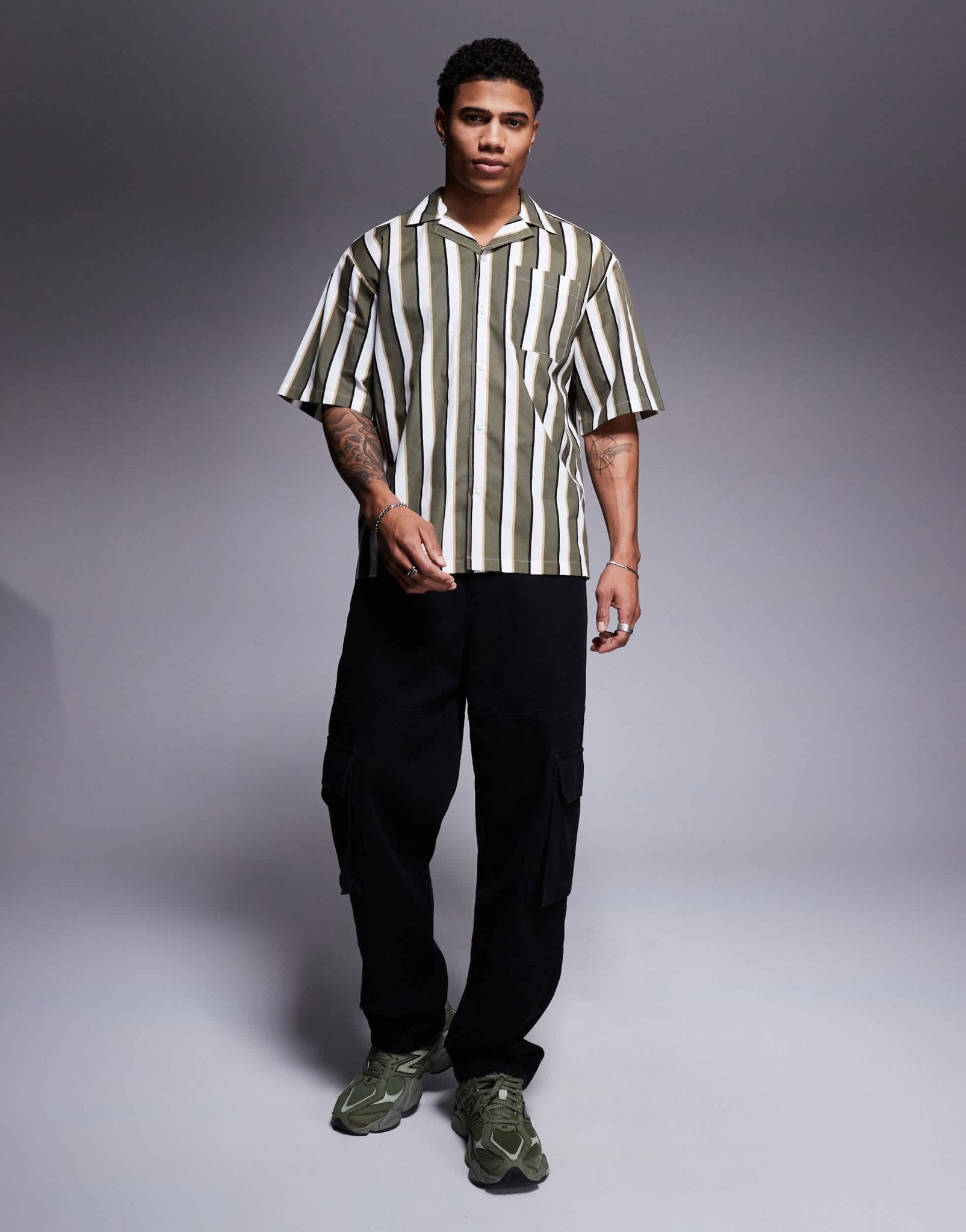 Hugo Blue striped relaxed fit short sleeve shirt in green - ASOS Sample Sale