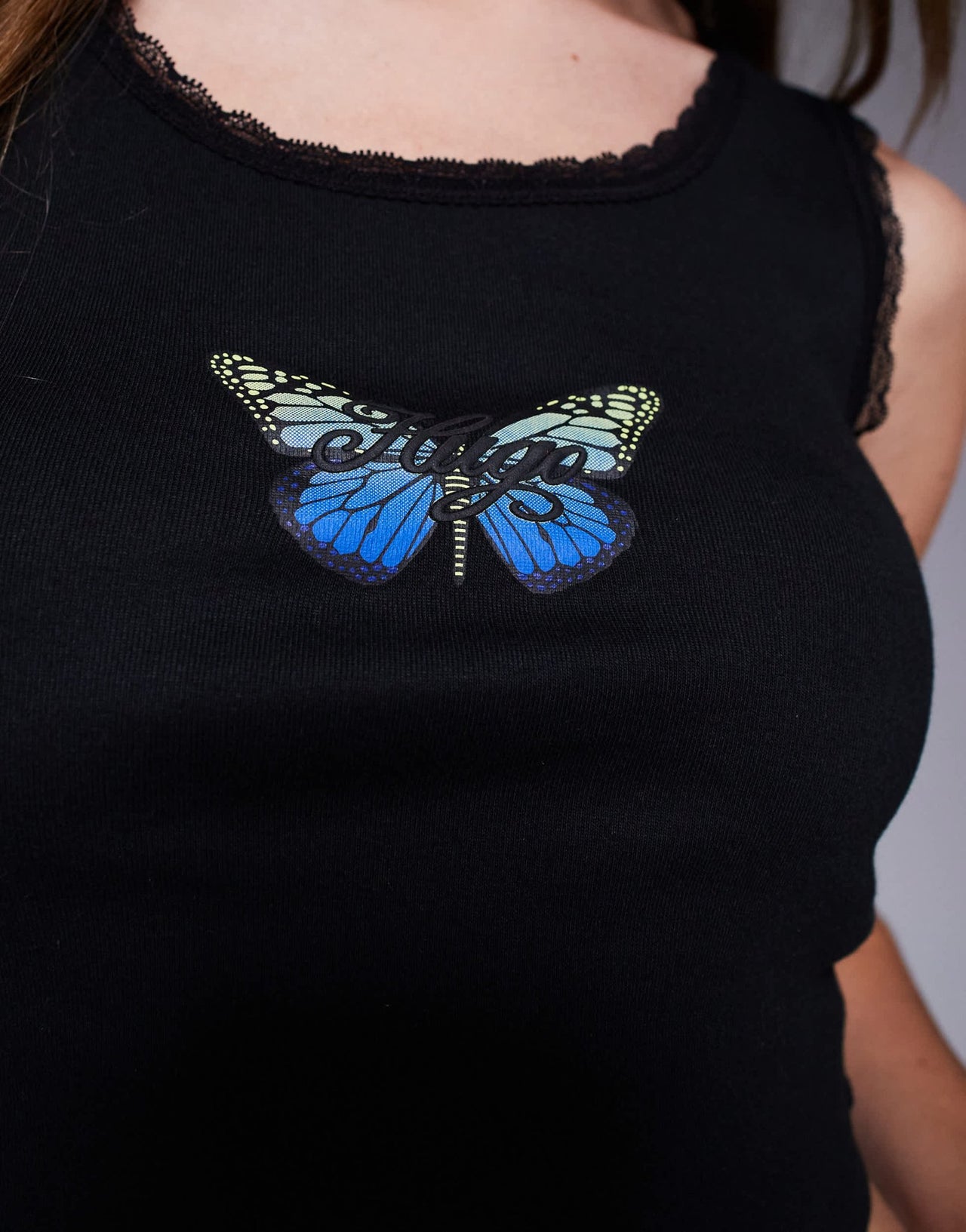 Hugo Blue vest top in black with butterfly logo chest print - ASOS Sample Sale