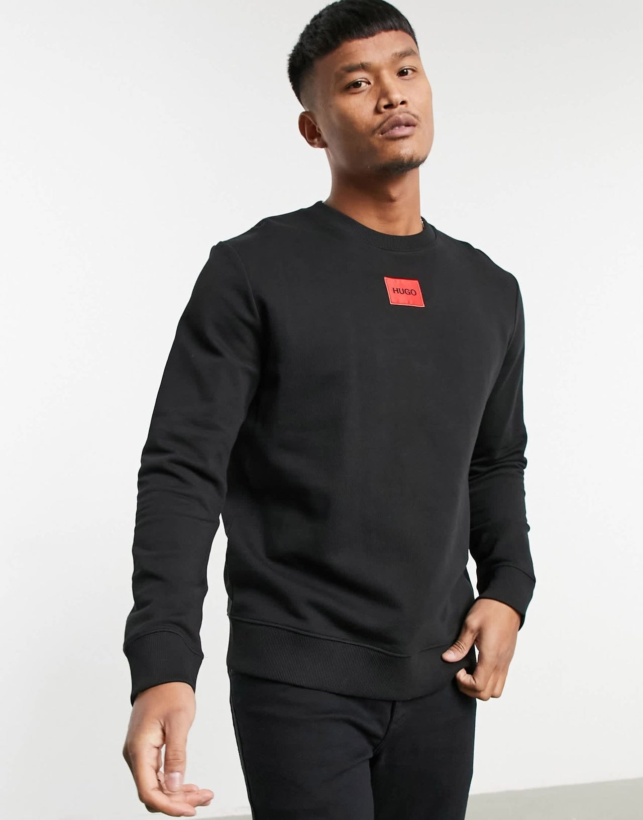 Hugo Diragol box logo sweat in black - ASOS Sample Sale