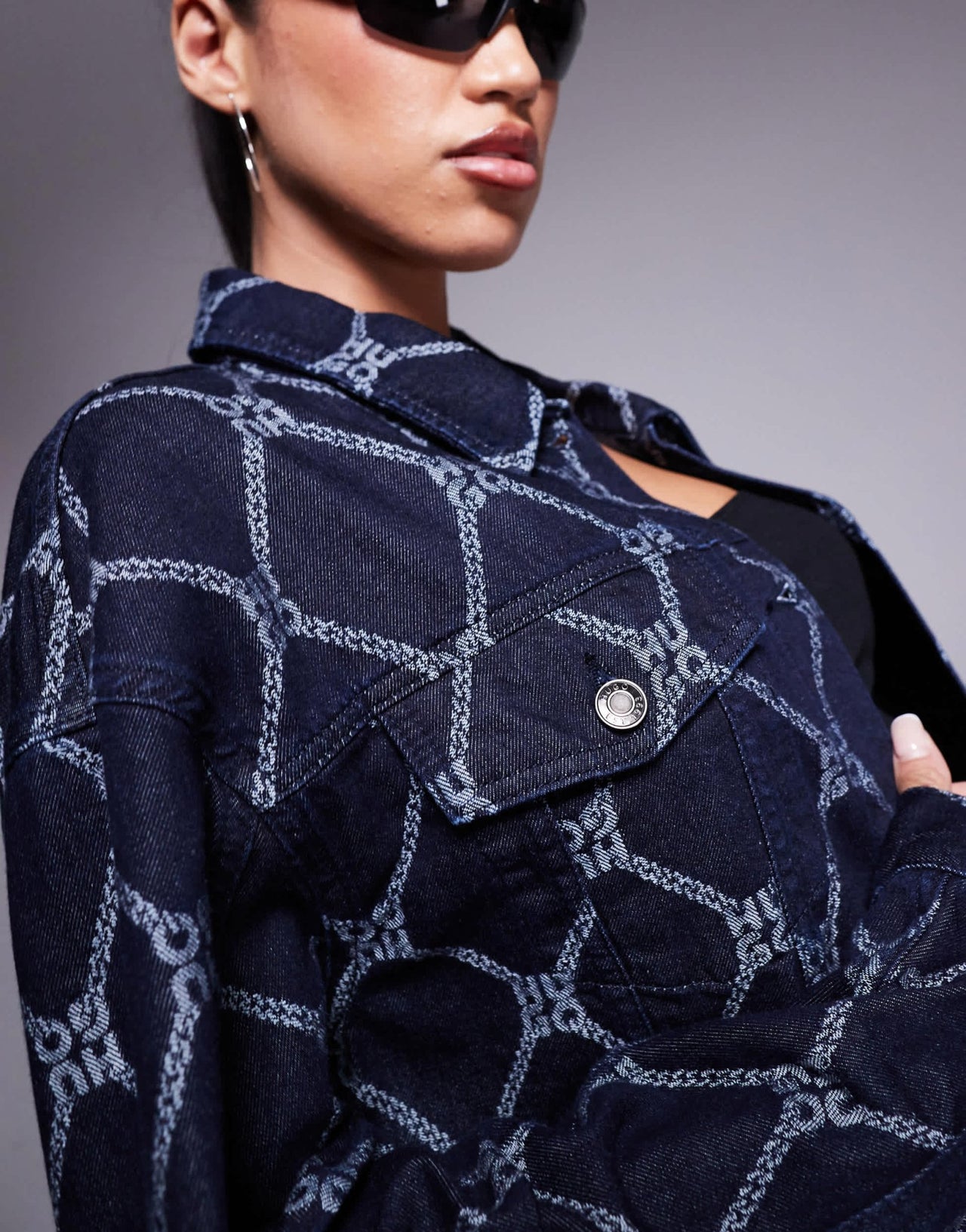 HUGO Red gisolia co - ord printed denim jacket in dark blue - ASOS Sample Sale