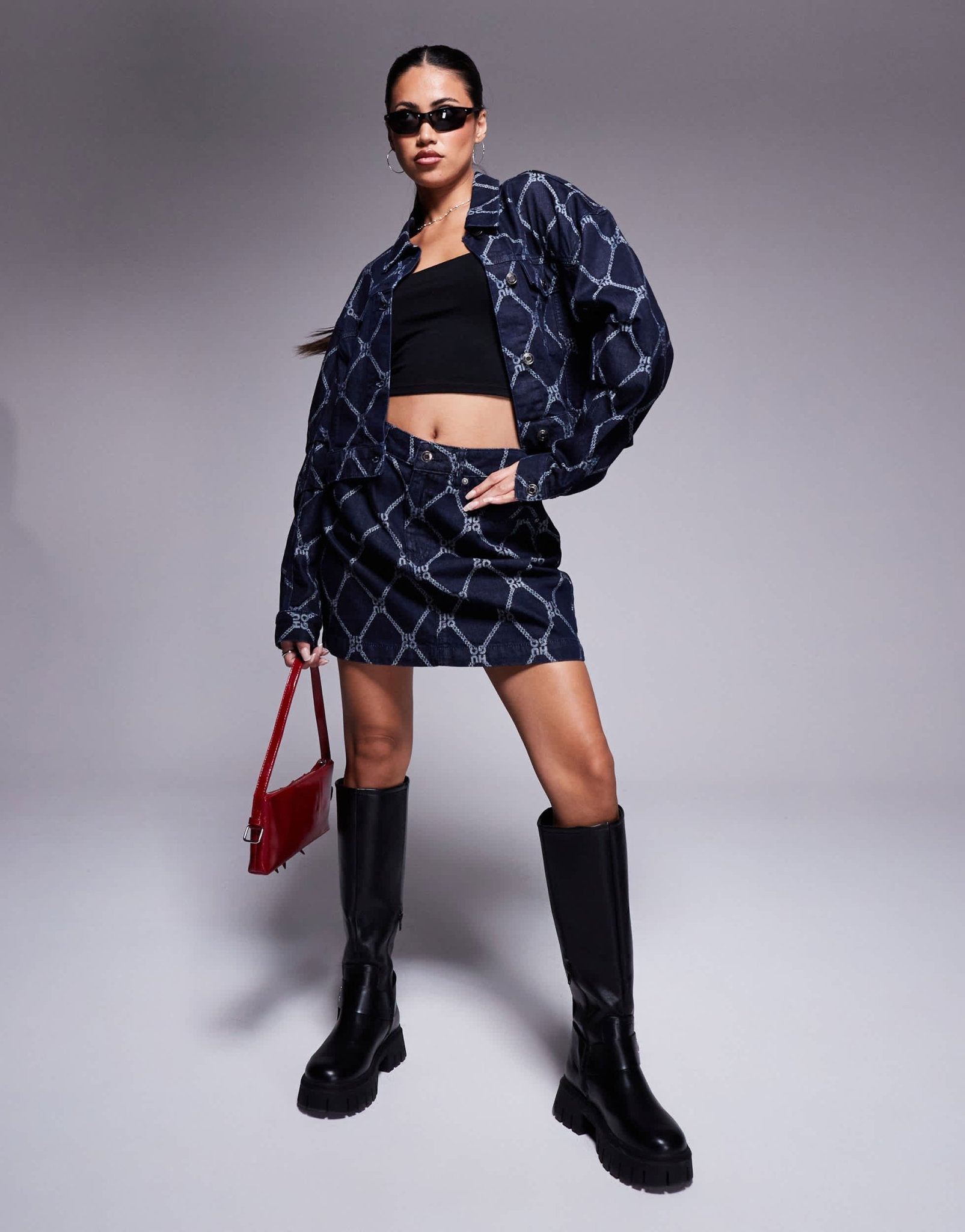 HUGO Red gisolia co - ord printed denim jacket in dark blue - ASOS Sample Sale