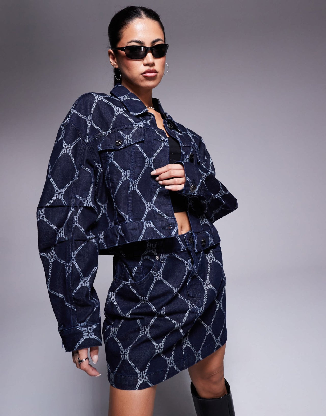 HUGO Red gisolia co - ord printed denim jacket in dark blue - ASOS Sample Sale