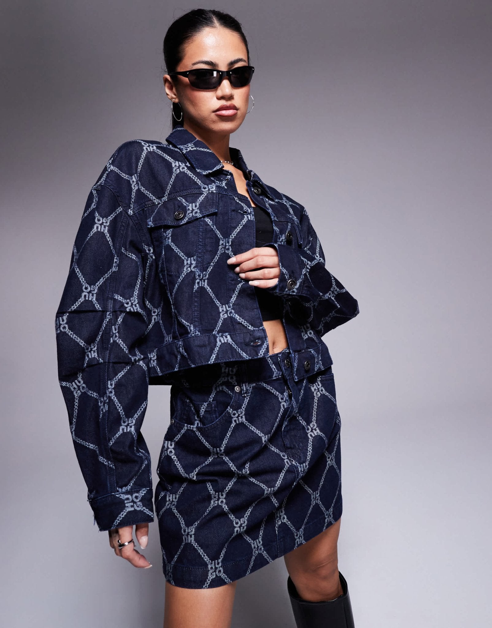 HUGO Red gisolia co - ord printed denim jacket in dark blue - ASOS Sample Sale