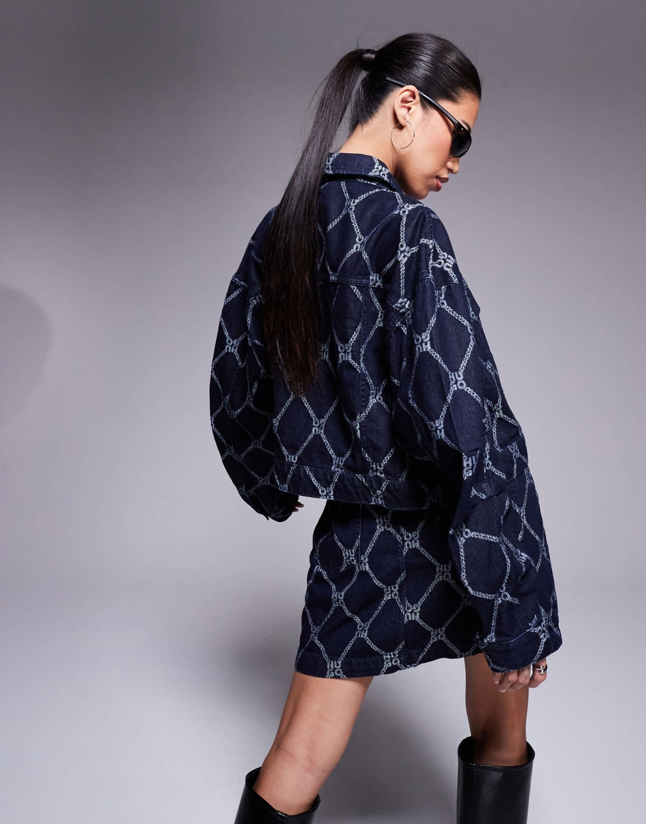 HUGO Red gisolia co - ord printed denim jacket in dark blue - ASOS Sample Sale