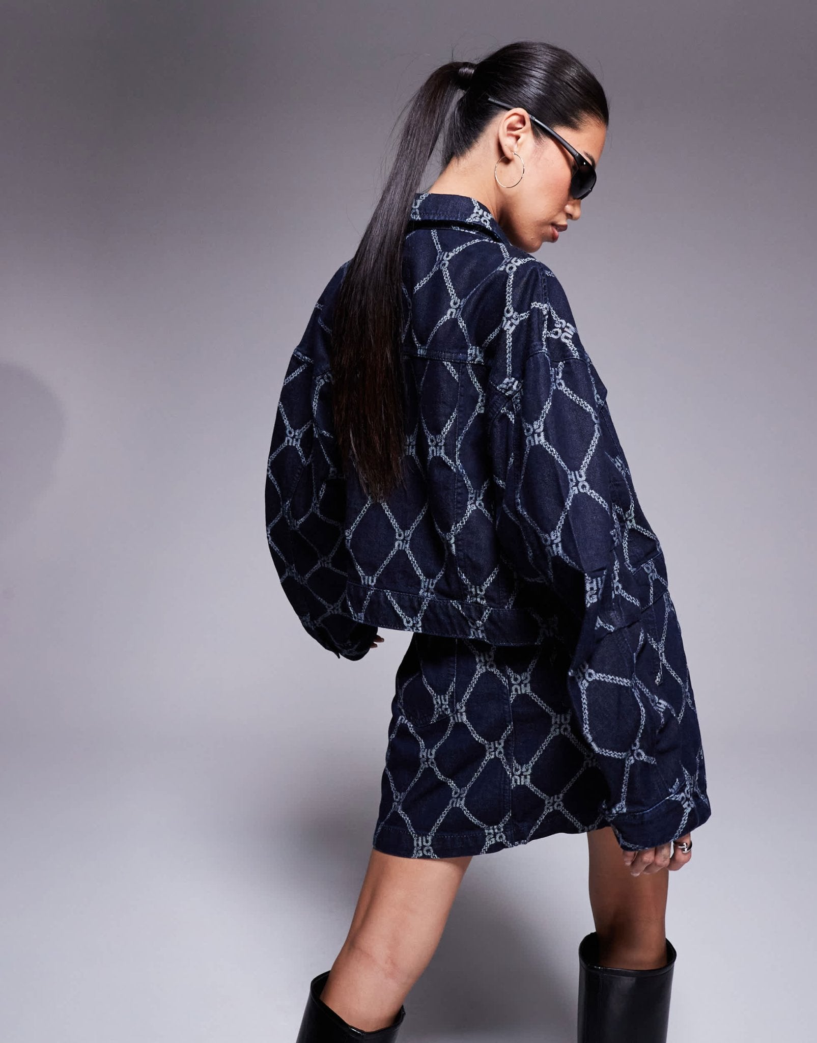 HUGO Red gisolia co - ord printed denim jacket in dark blue - ASOS Sample Sale