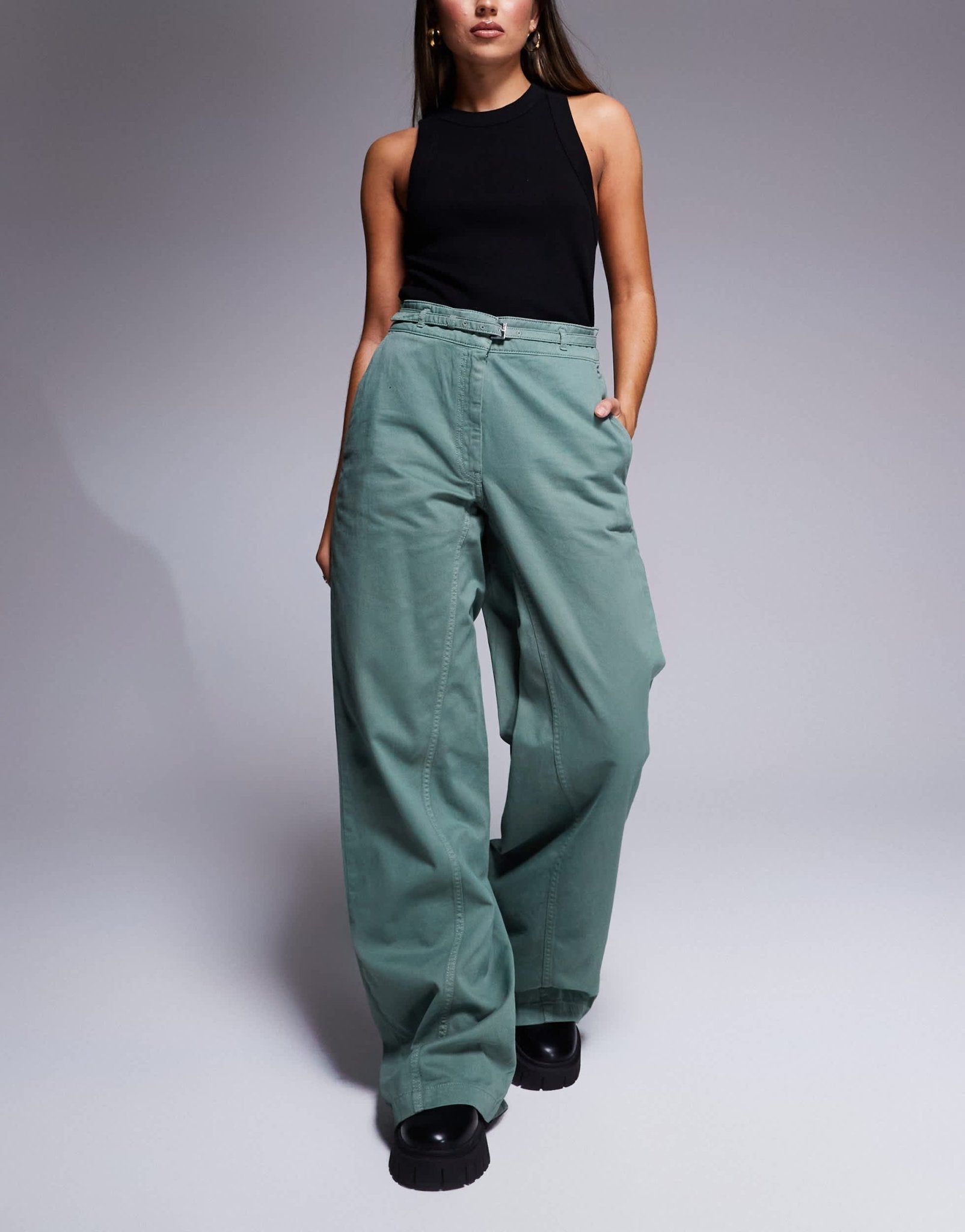 HUGO Red hansana trousers with belt in green - ASOS Sample Sale