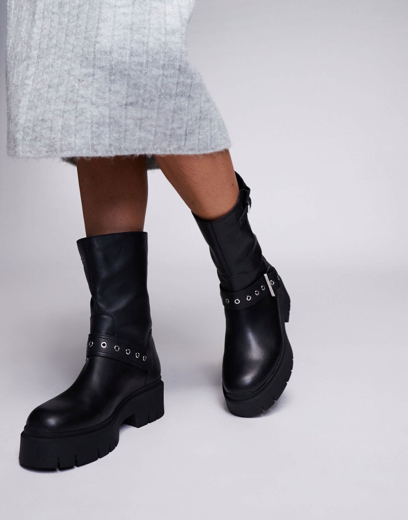 HUGO Red Kris chunky biker boot in black - ASOS Sample Sale