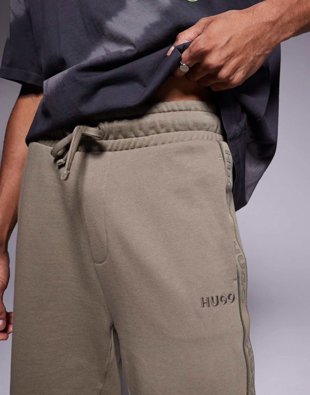 HUGO RED Liam taped logo lounge shorts in light brown - ASOS Sample Sale