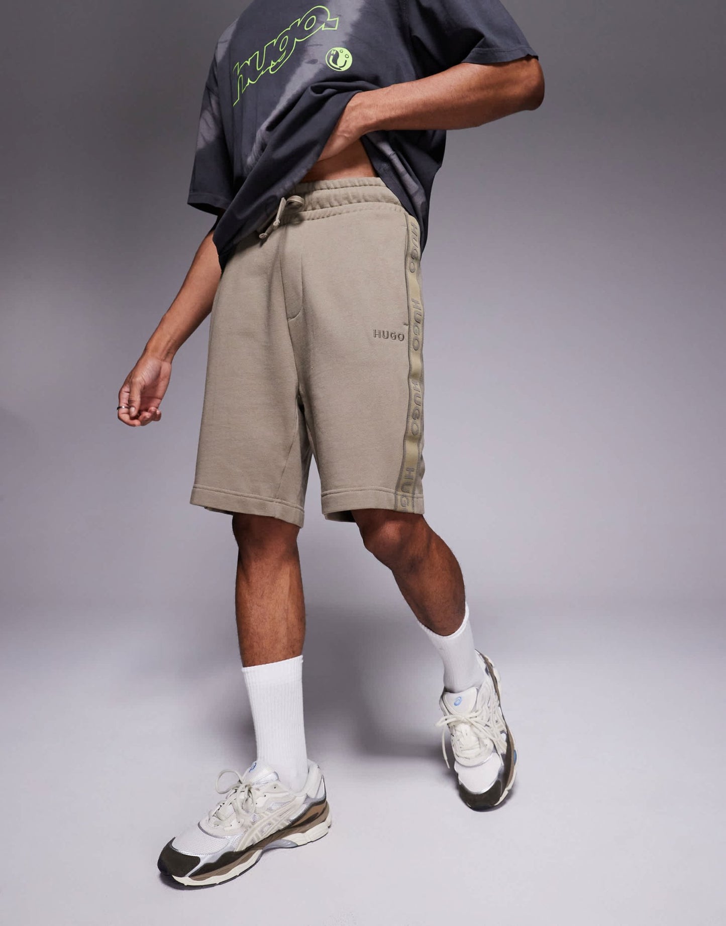 HUGO RED Liam taped logo lounge shorts in light brown - ASOS Sample Sale