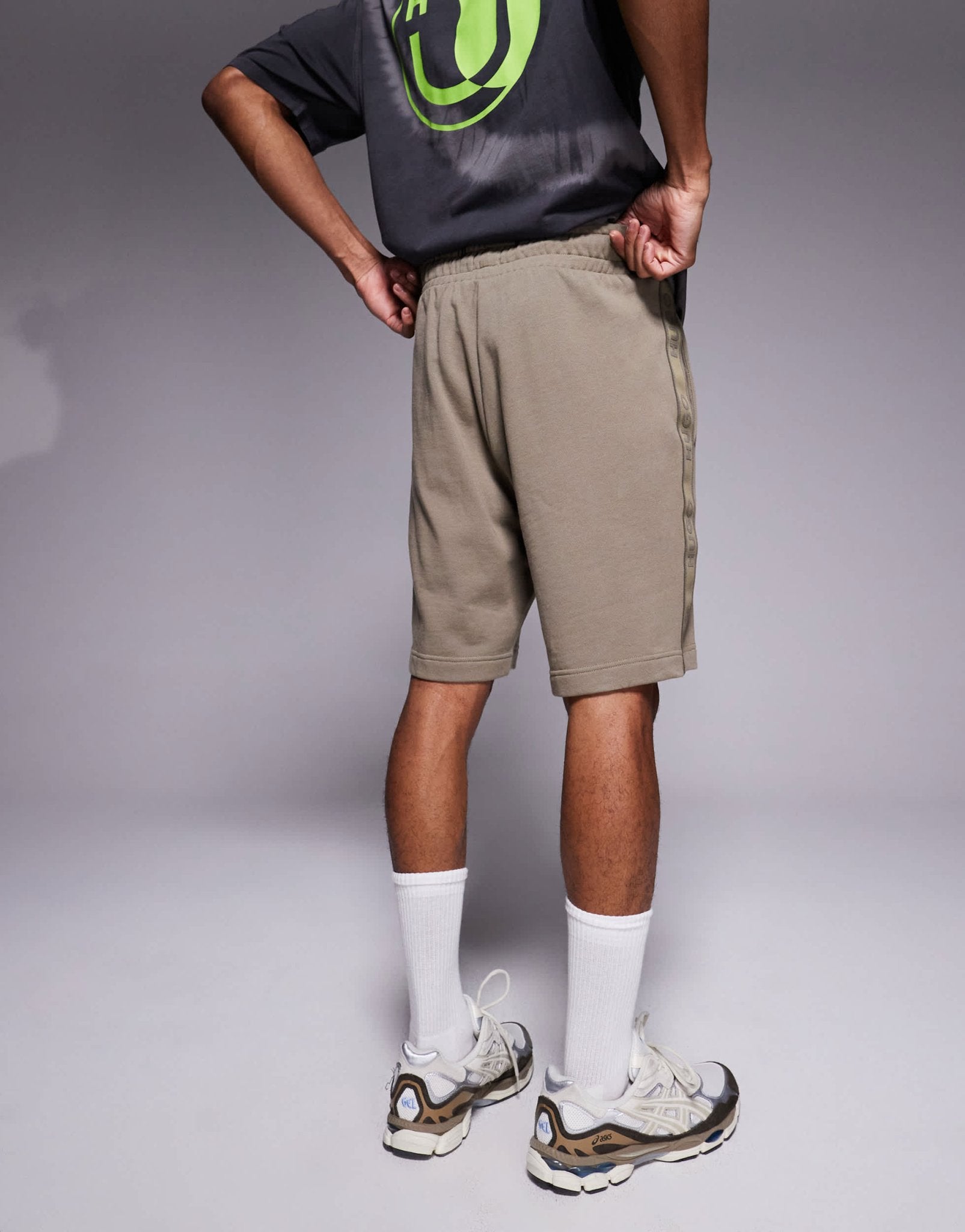 HUGO RED Liam taped logo lounge shorts in light brown - ASOS Sample Sale