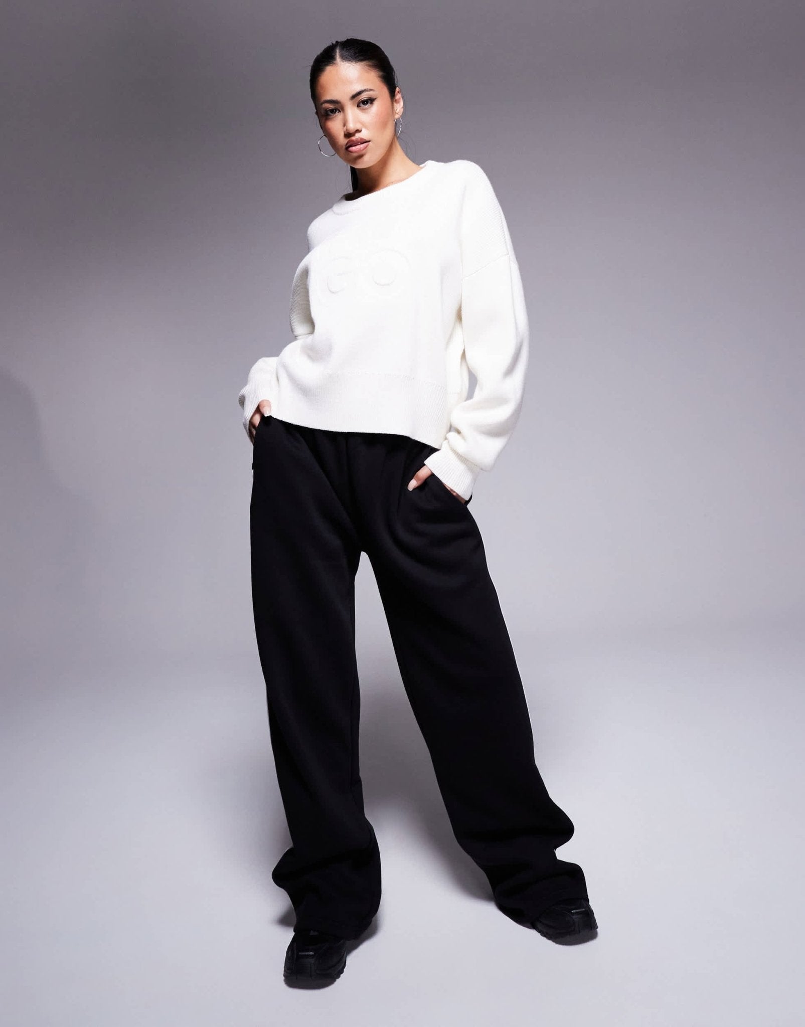 HUGO Red sisminye stacked logo jumper in cream - ASOS Sample Sale
