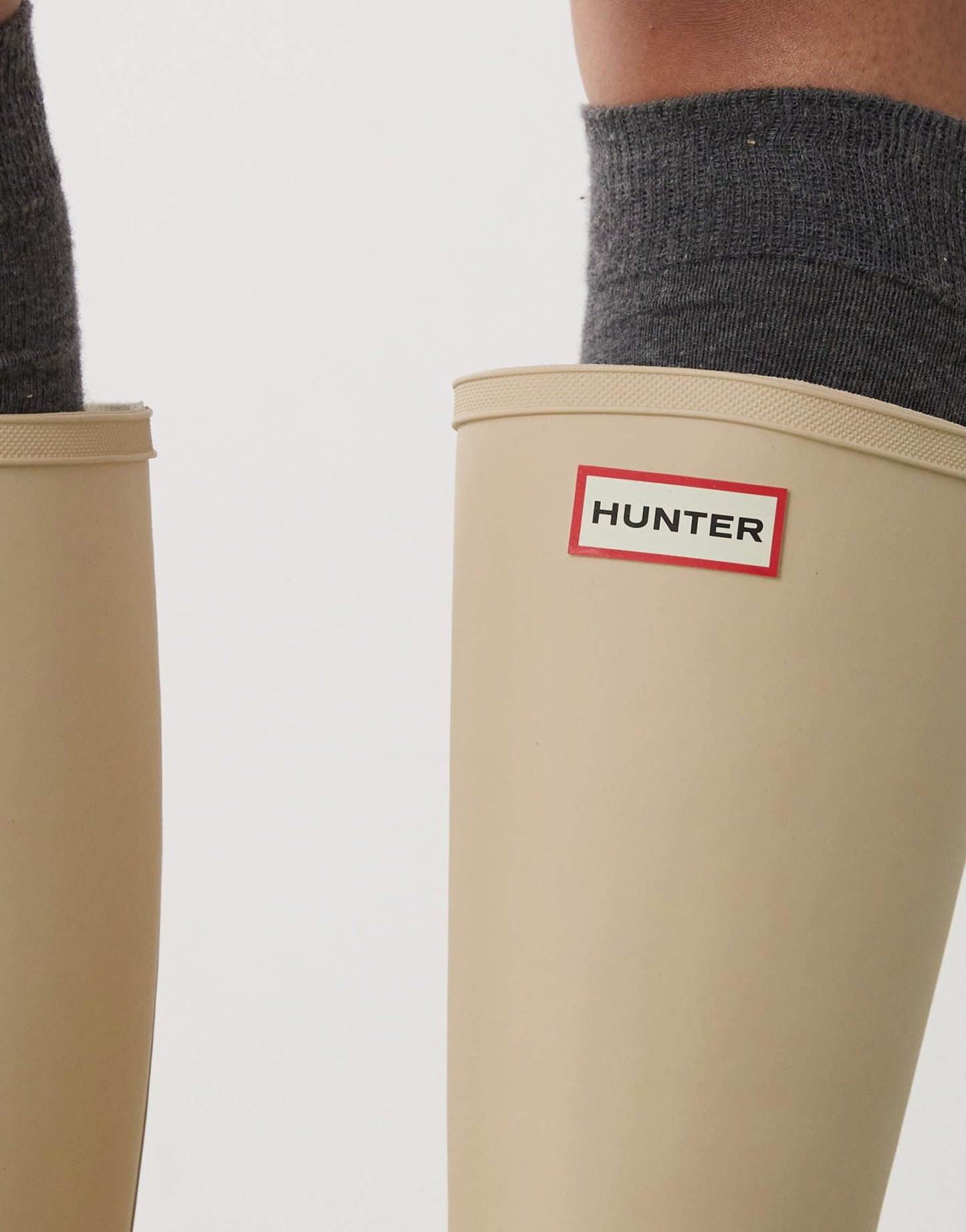 Hunter Downpour tall wellington boots in beige - ASOS Sample Sale