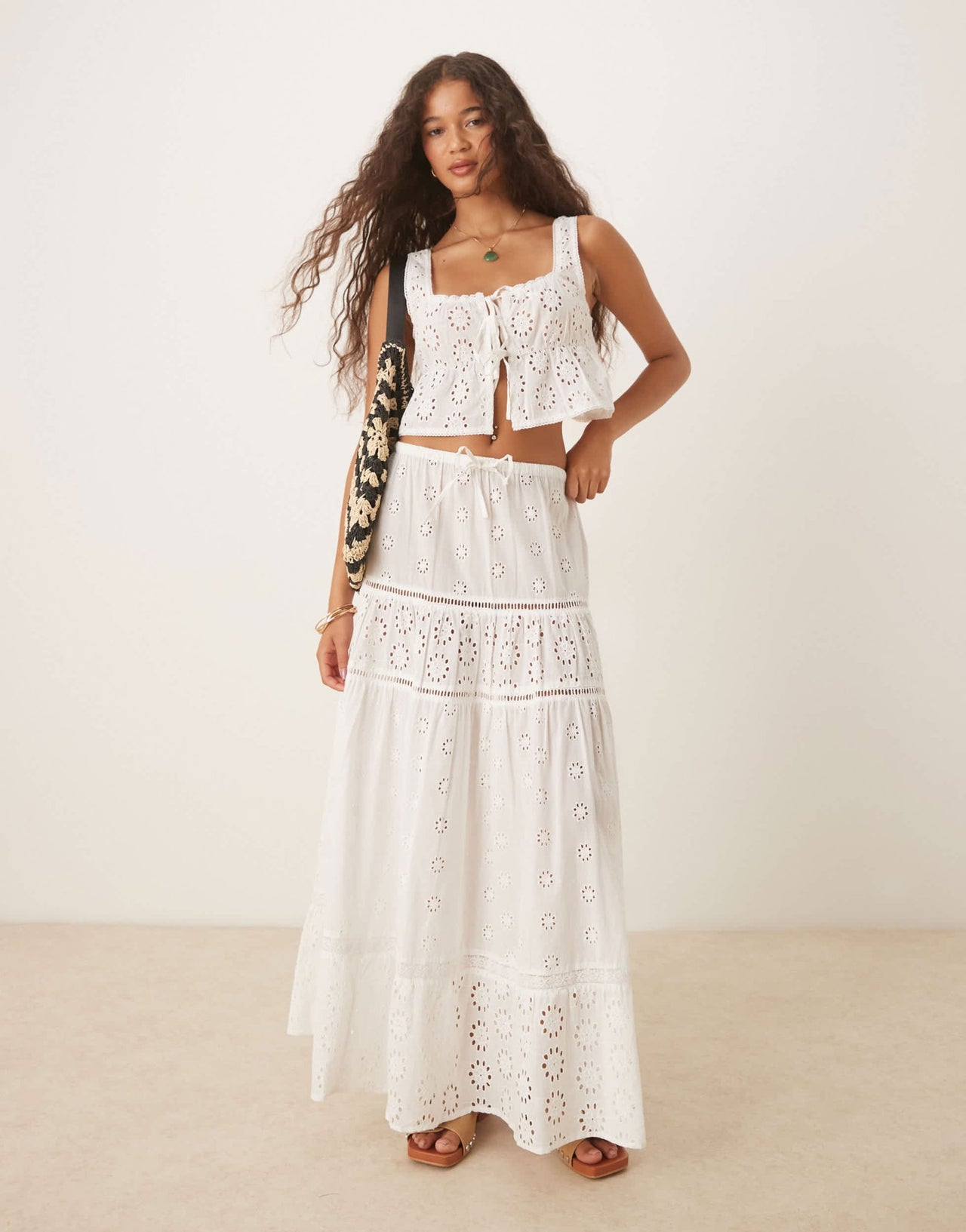 Iisla & Bird broderie maxi tiered beach skirt co-ord in white - ASOS Sample Sale