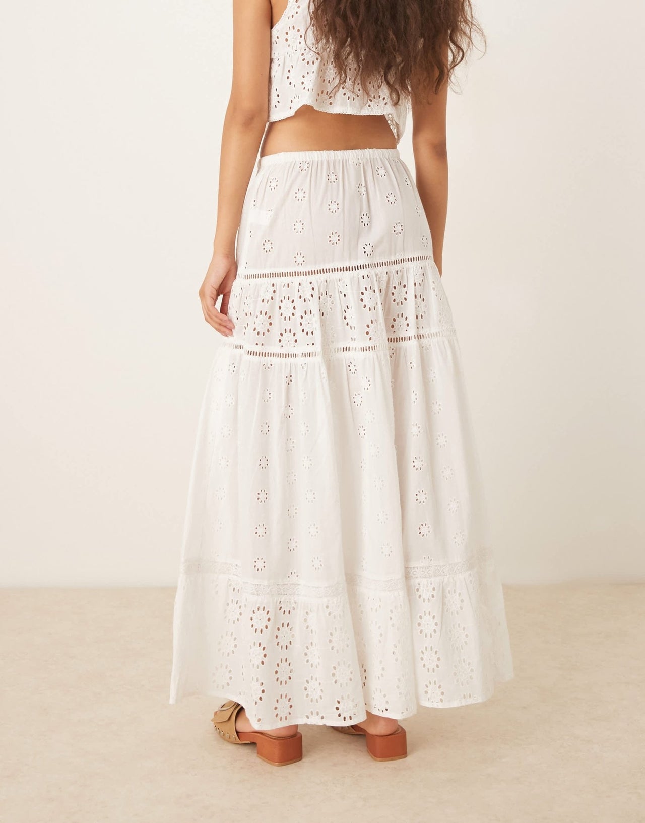 Iisla & Bird broderie maxi tiered beach skirt co-ord in white - ASOS Sample Sale