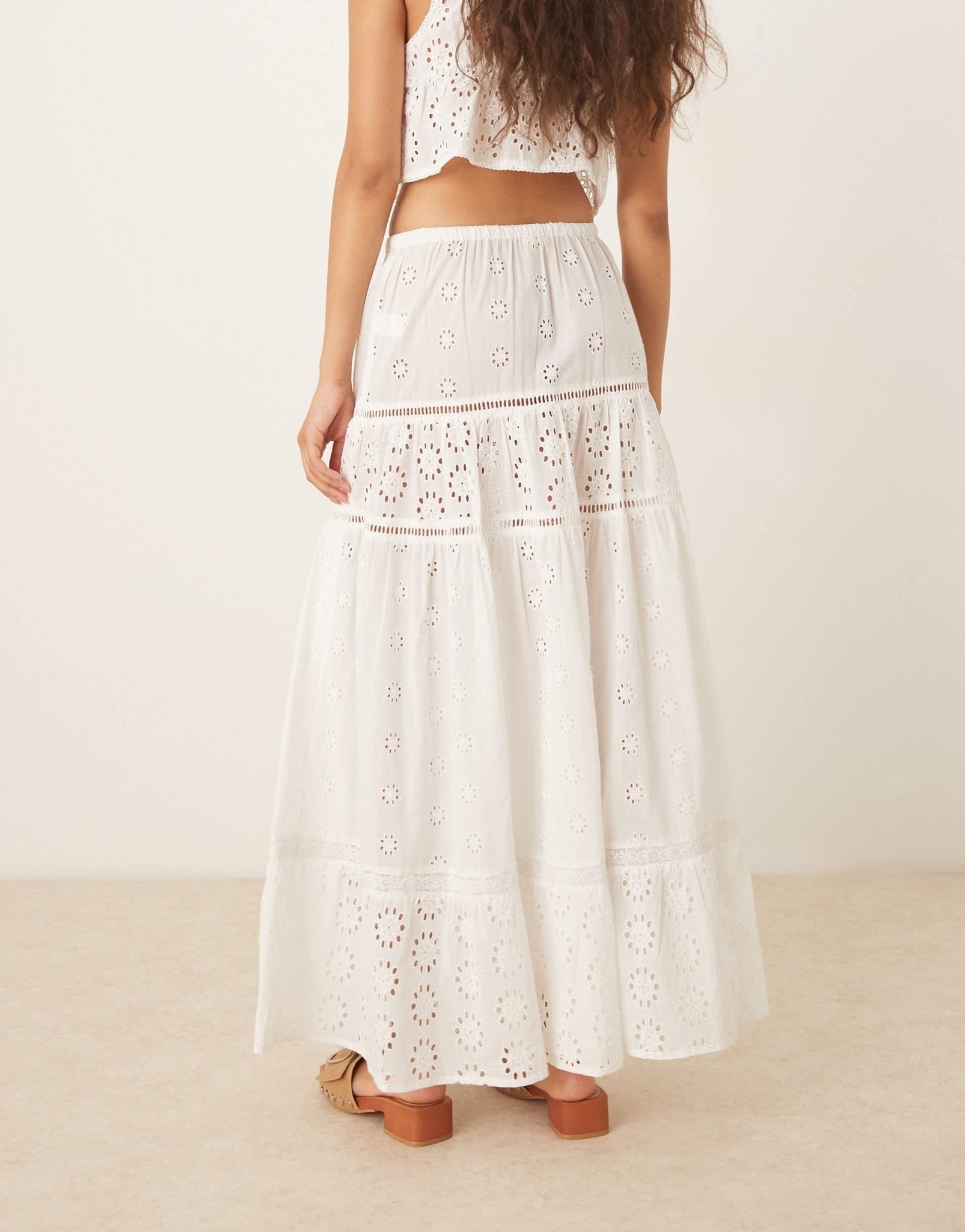 Iisla & Bird broderie maxi tiered beach skirt co-ord in white - ASOS Sample Sale