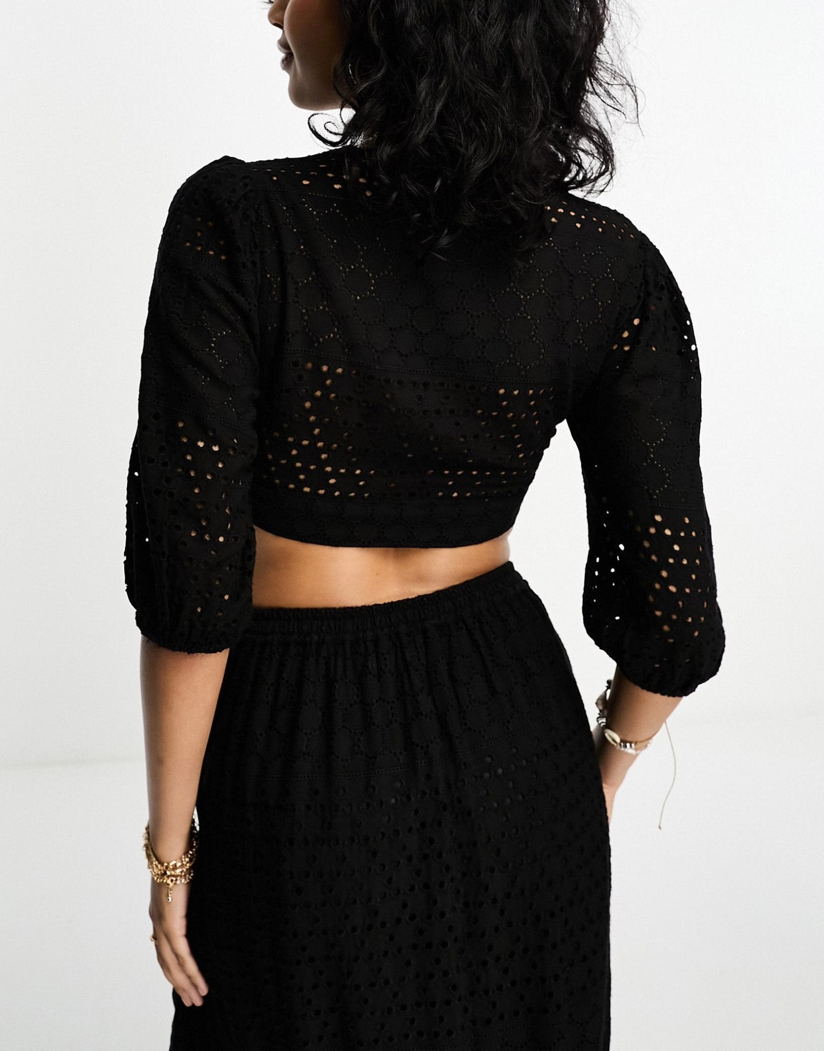 IIsla & Bird broderie tie front beach crop top co - ord in black - ASOS Sample Sale
