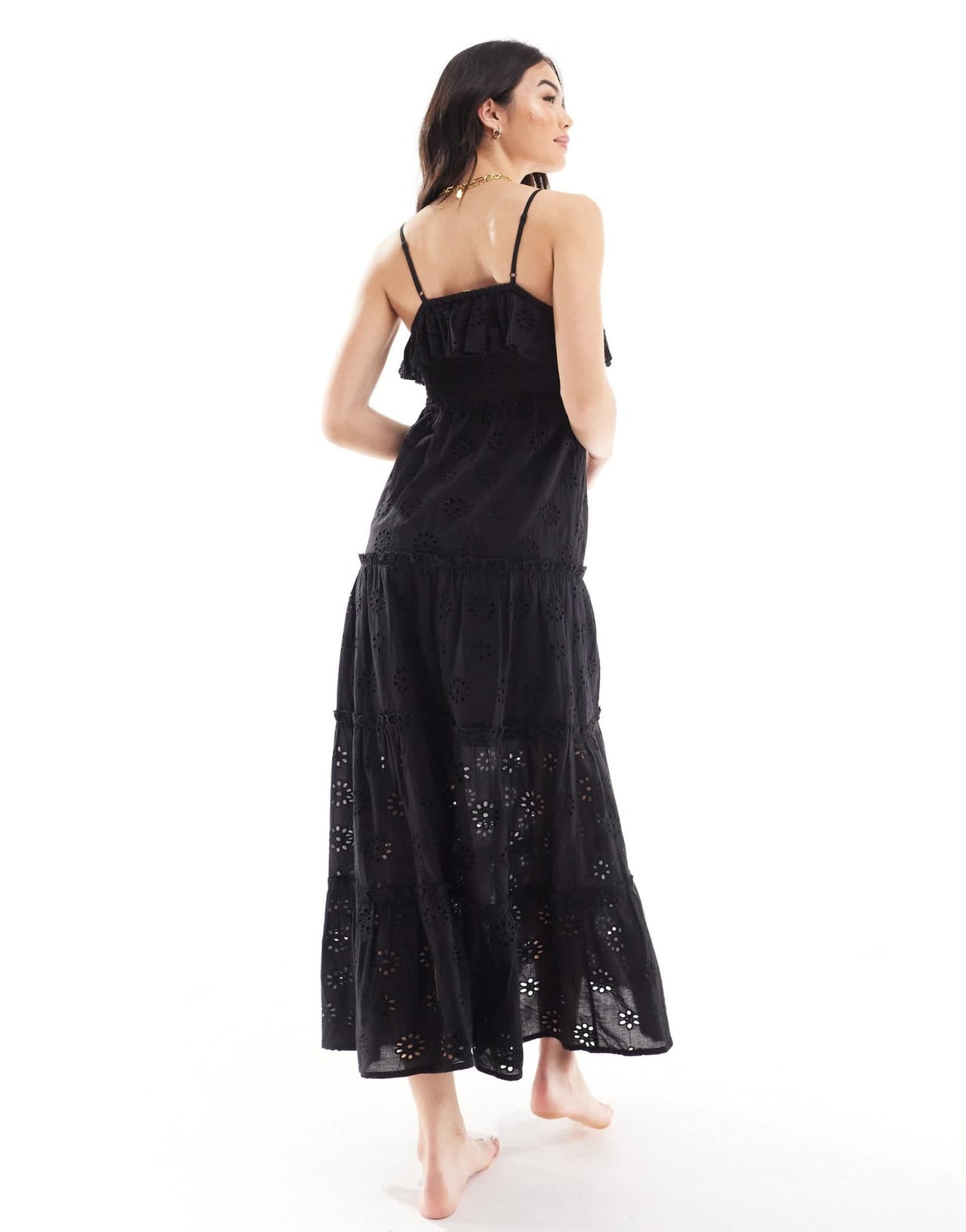 IIsla & Bird maxi strappy broderie beach dress in black - ASOS Sample Sale